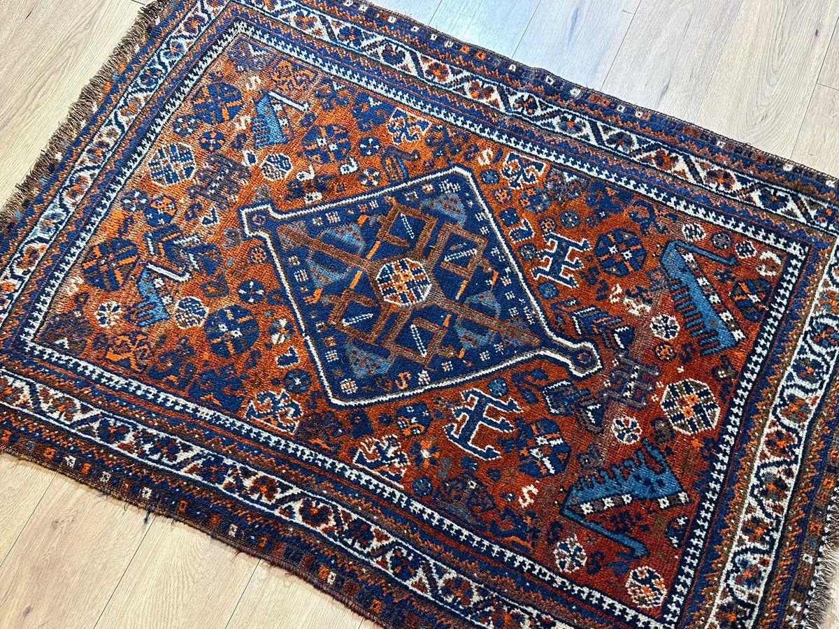 Antiker Orientteppich handgeknüpft Ghashghai 160x110 cm