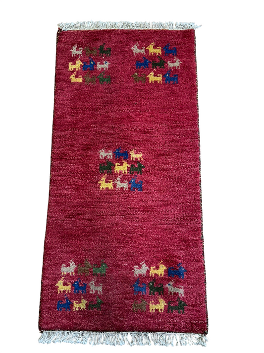 Moderner Gabbeh Teppich handgeknüpft Läufer 120x58 cm