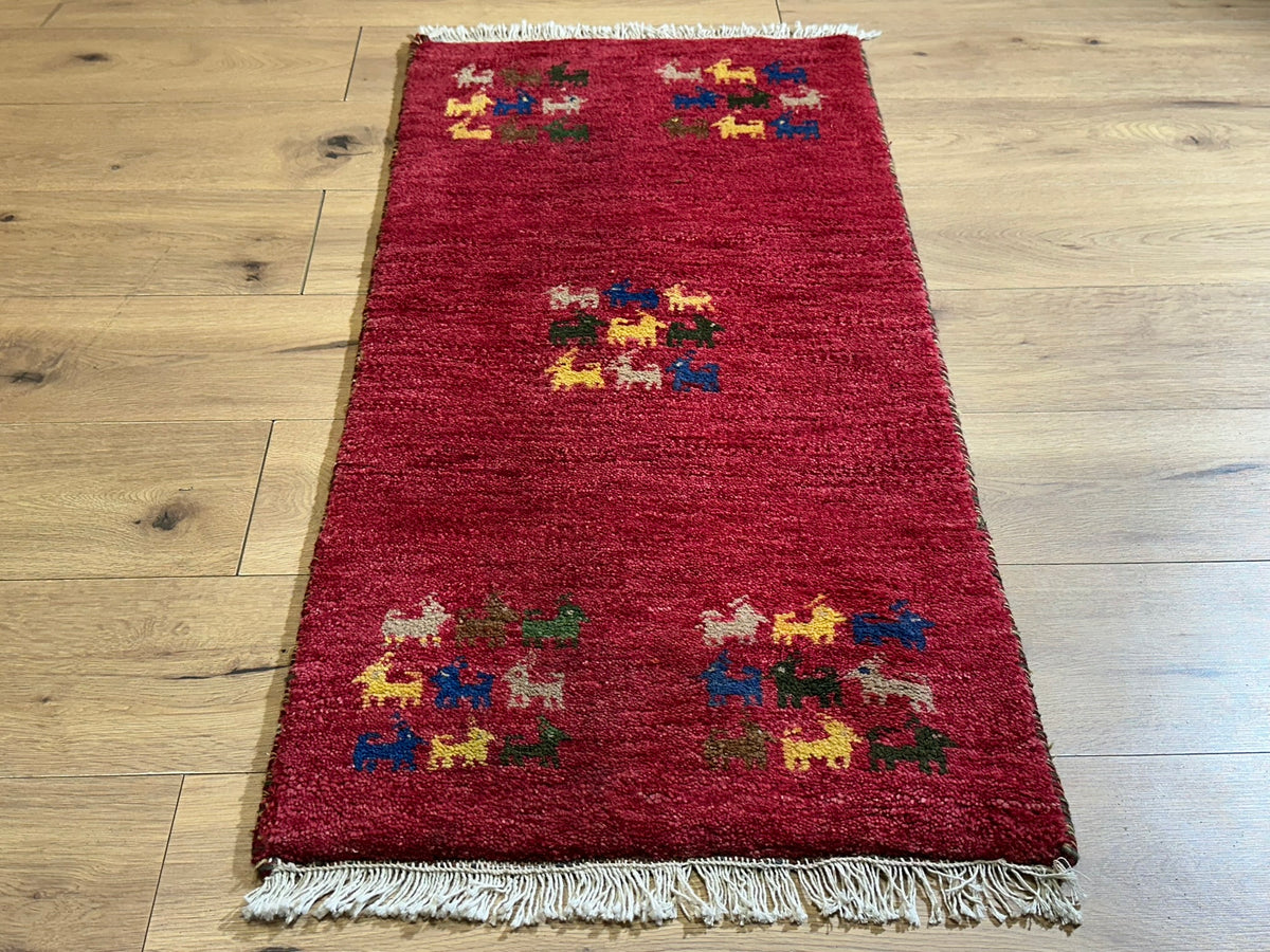 Moderner Gabbeh Teppich handgeknüpft Läufer 120x58 cm