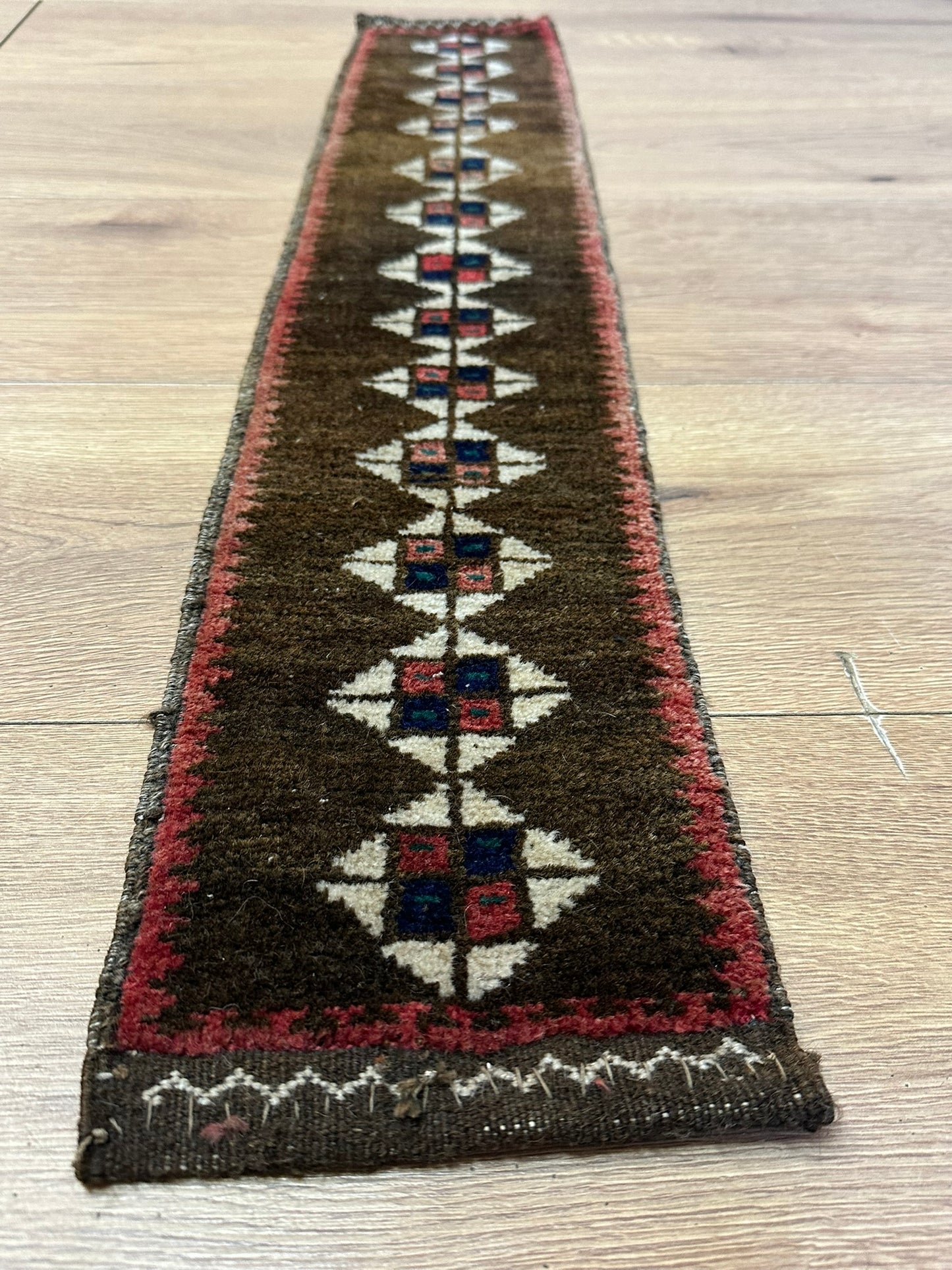 Antik Orientteppich handgeknüpft Zeltbehang naturfarben 84x17 cm