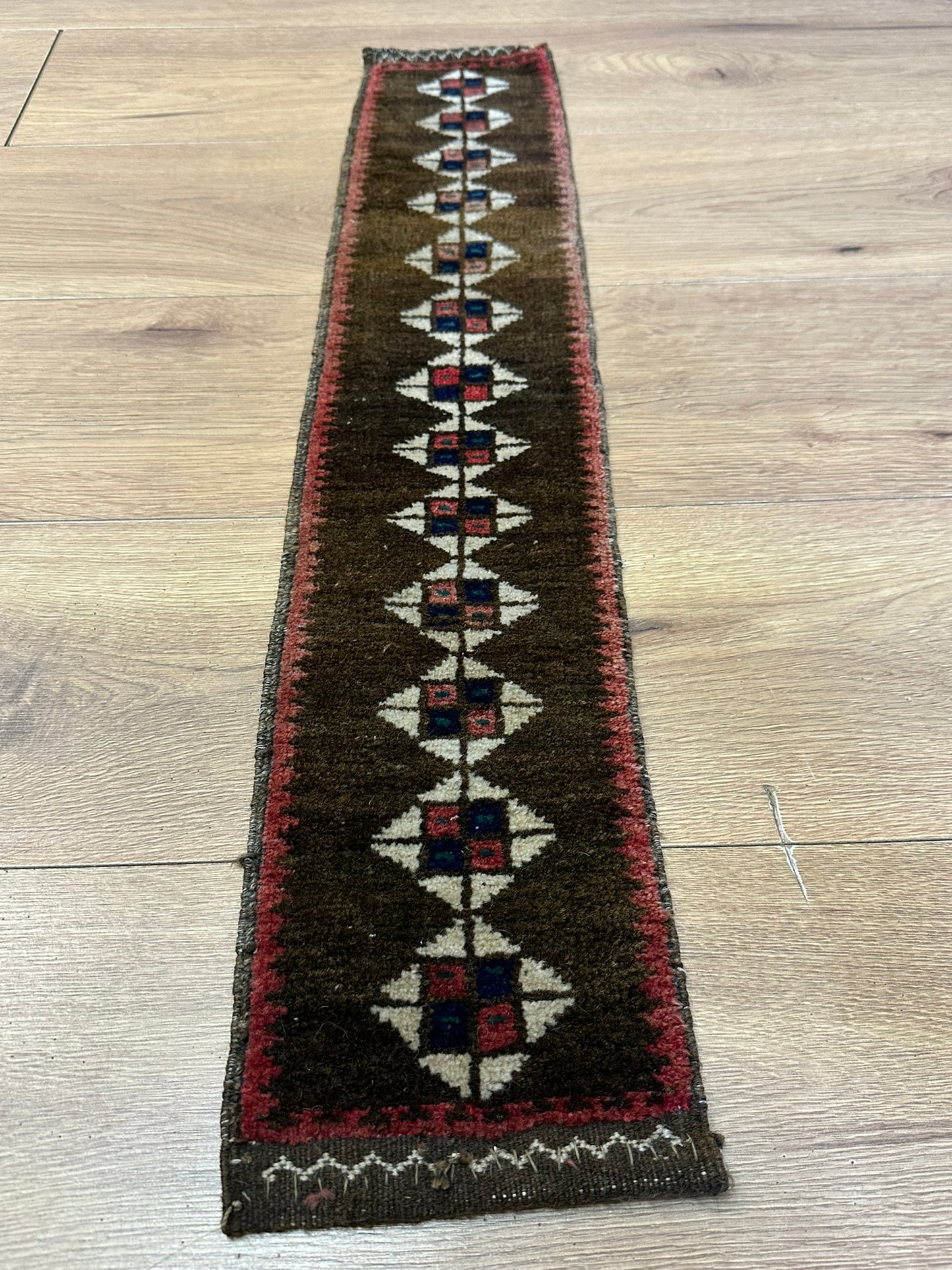 Antik Orientteppich handgeknüpft Zeltbehang naturfarben 84x17 cm