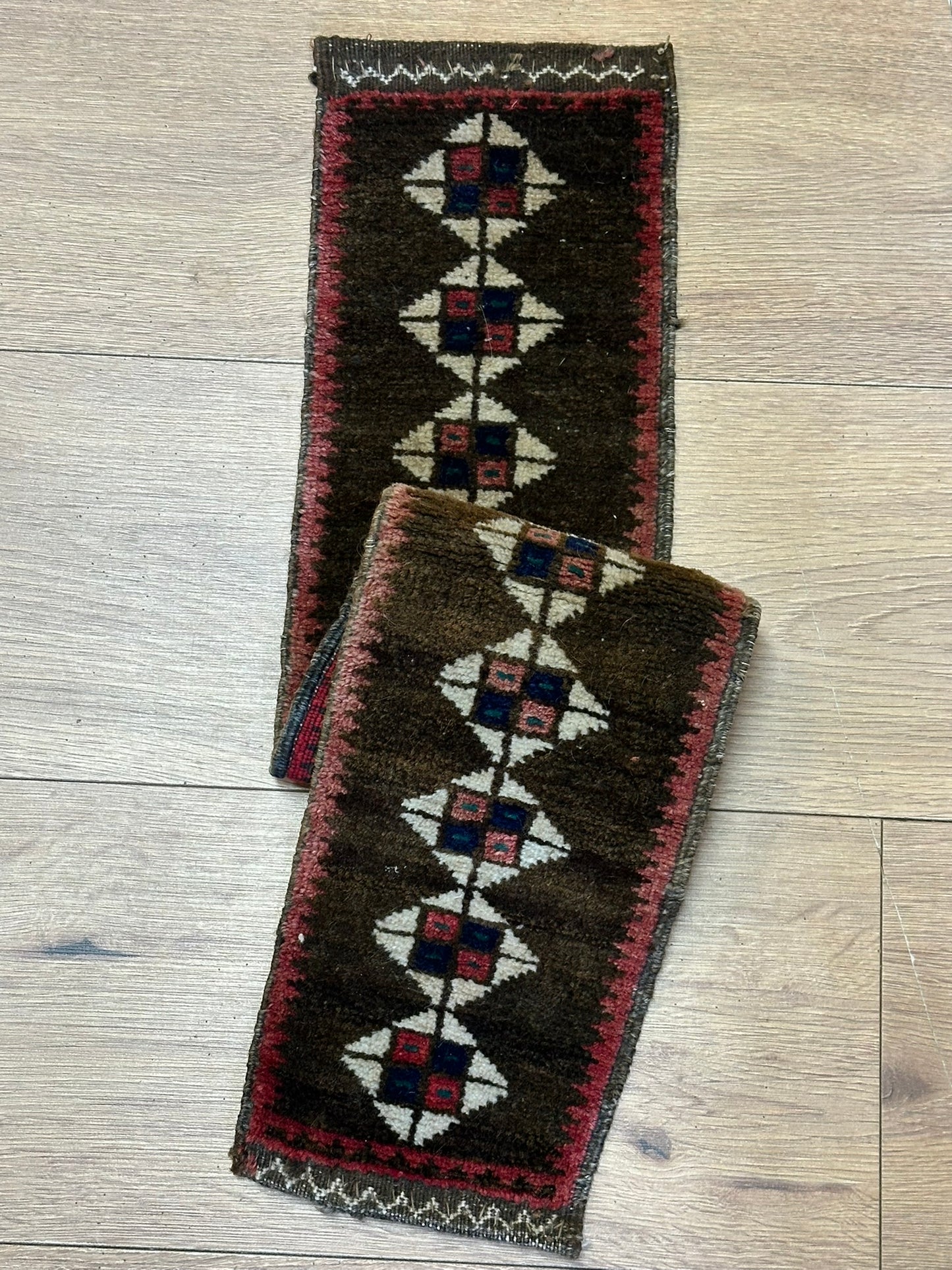 Antik Orientteppich handgeknüpft Zeltbehang naturfarben 84x17 cm