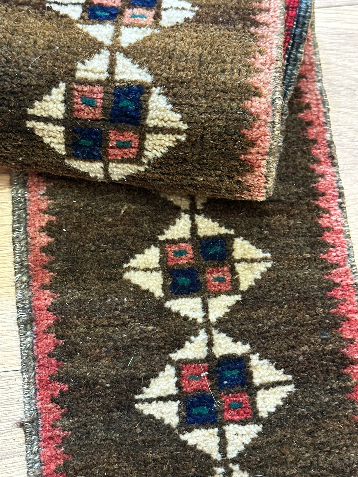 Antik Orientteppich handgeknüpft Zeltbehang naturfarben 84x17 cm