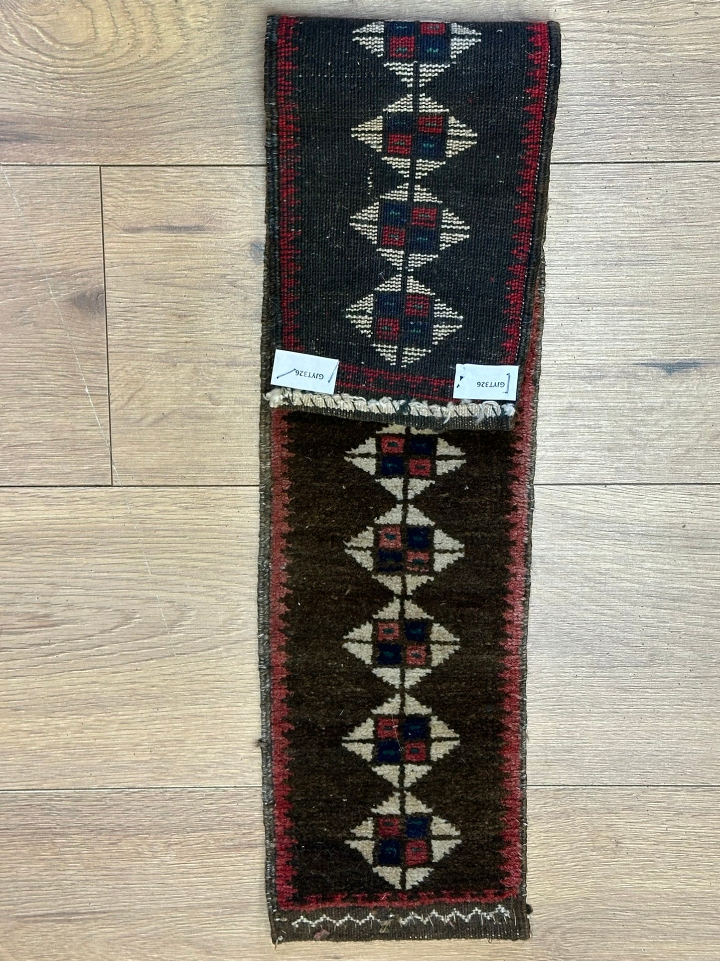 Antik Orientteppich handgeknüpft Zeltbehang naturfarben 84x17 cm