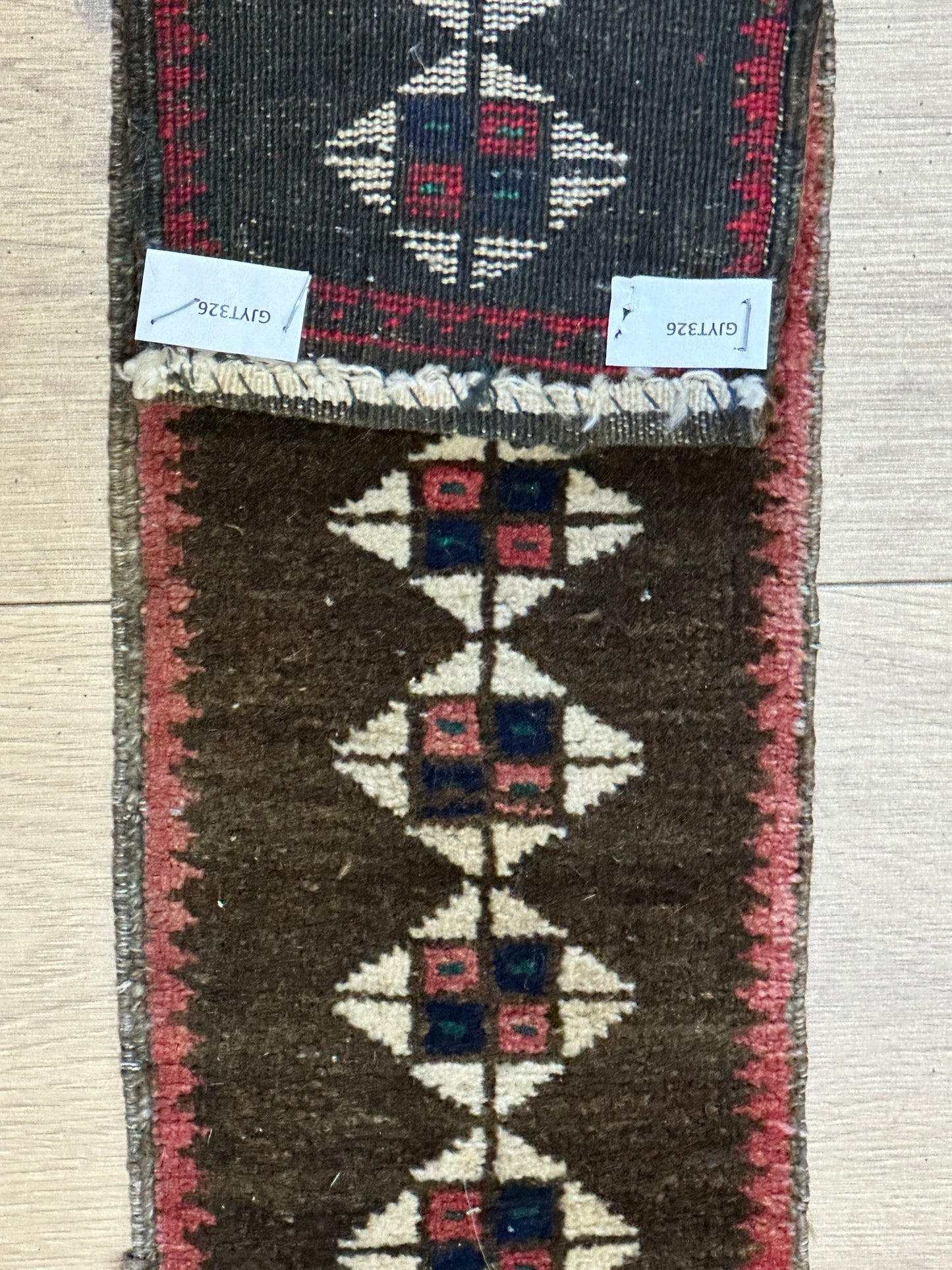 Antik Orientteppich handgeknüpft Zeltbehang naturfarben 84x17 cm