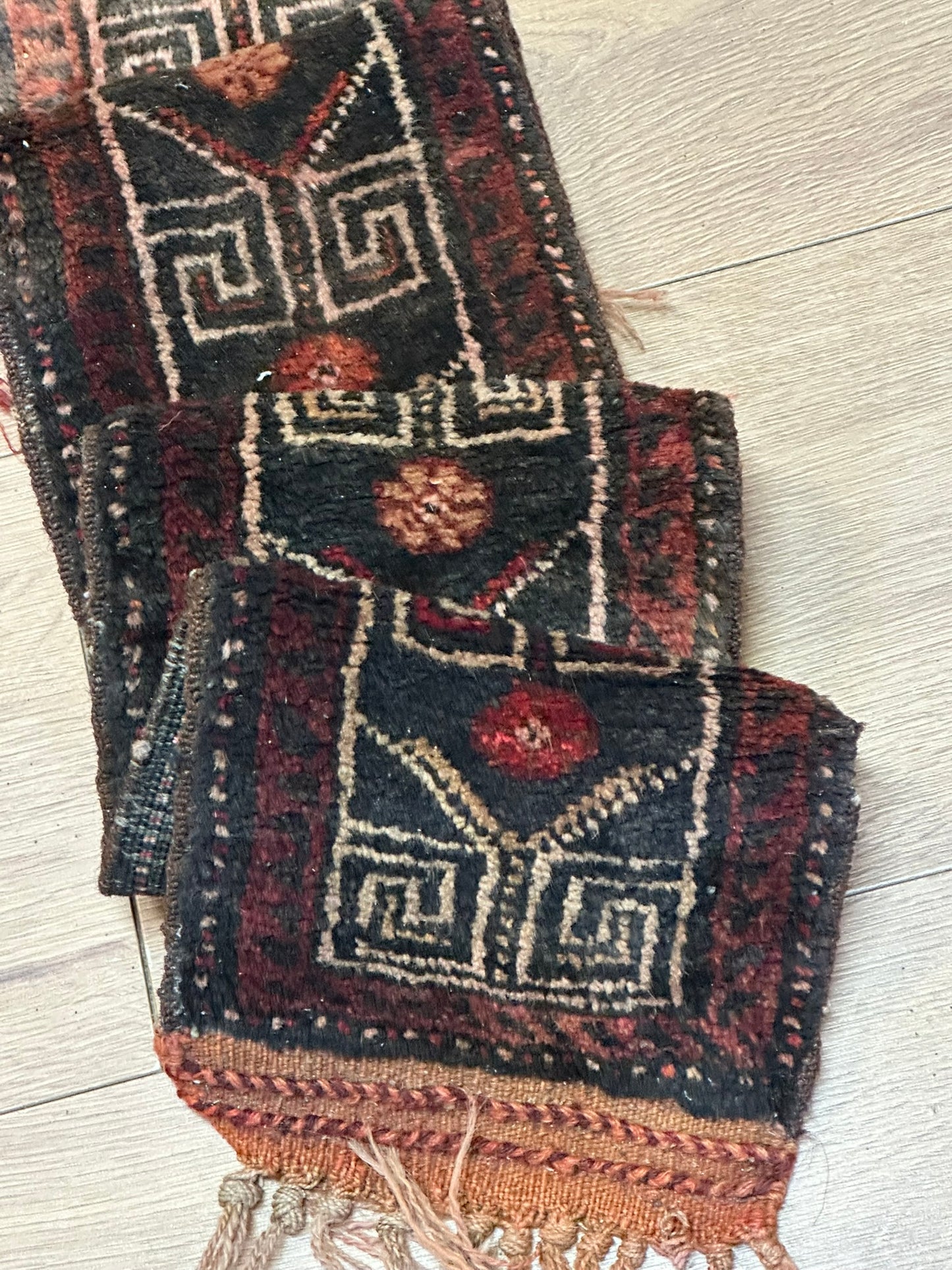 Antik Orientteppich handgeknüpft Zeltbehang naturfarben 180x17 cm