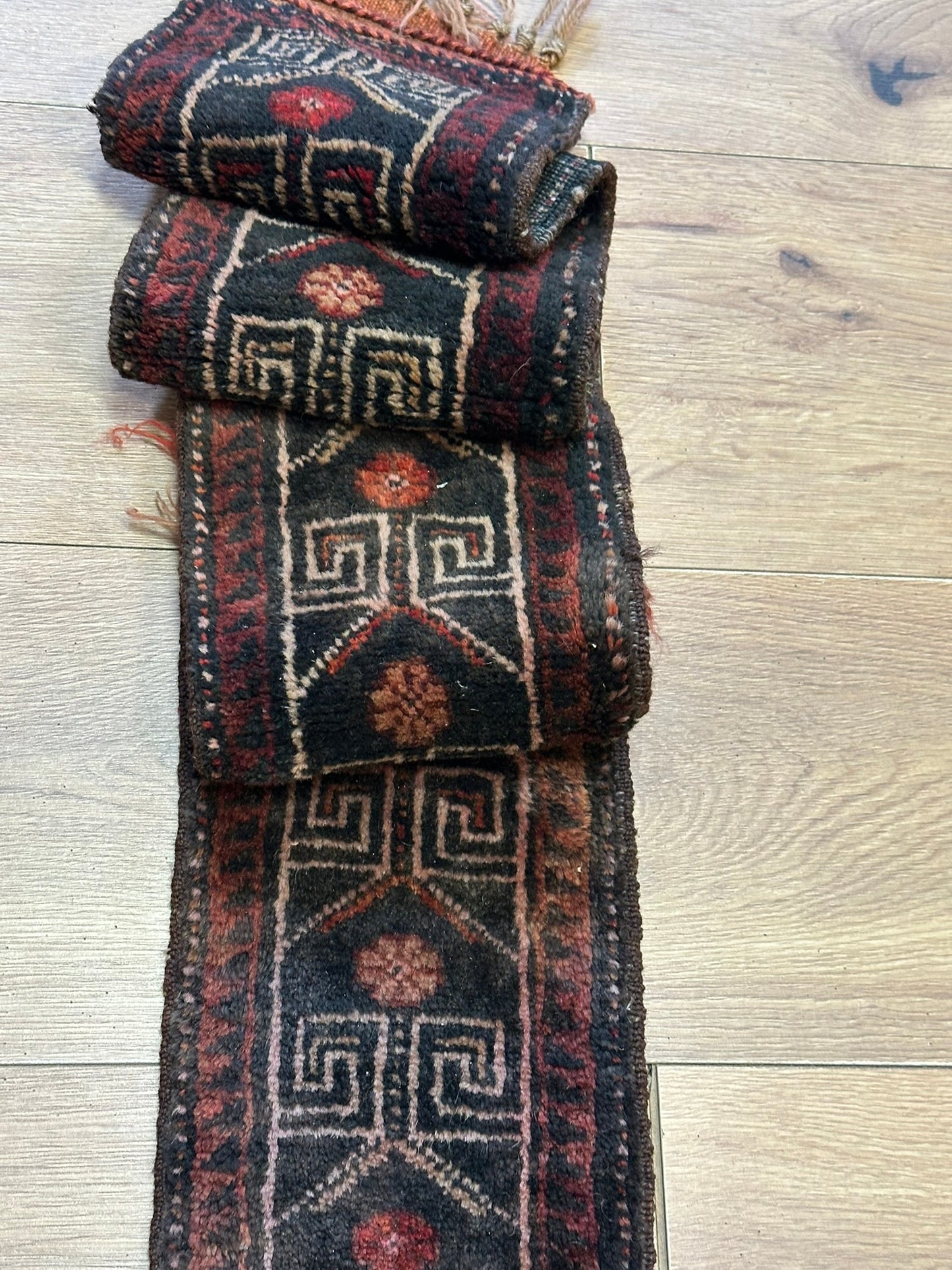 Antik Orientteppich handgeknüpft Zeltbehang naturfarben 180x17 cm