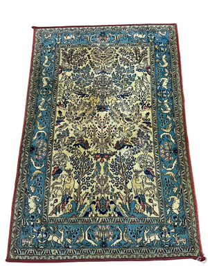 Handgeknüpfter Ghom Orientteppich mit Jagdmotiv 155 x 103 cm