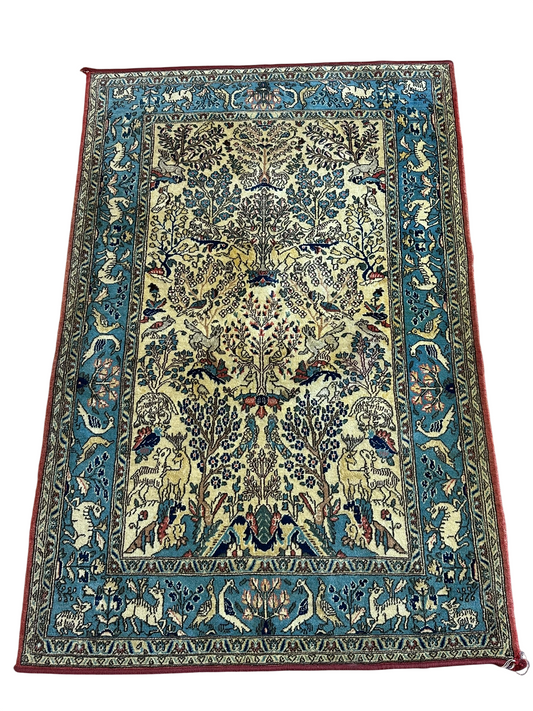 Handgeknüpfter Ghom Orientteppich mit Jagdmotiv 155 x 103 cm