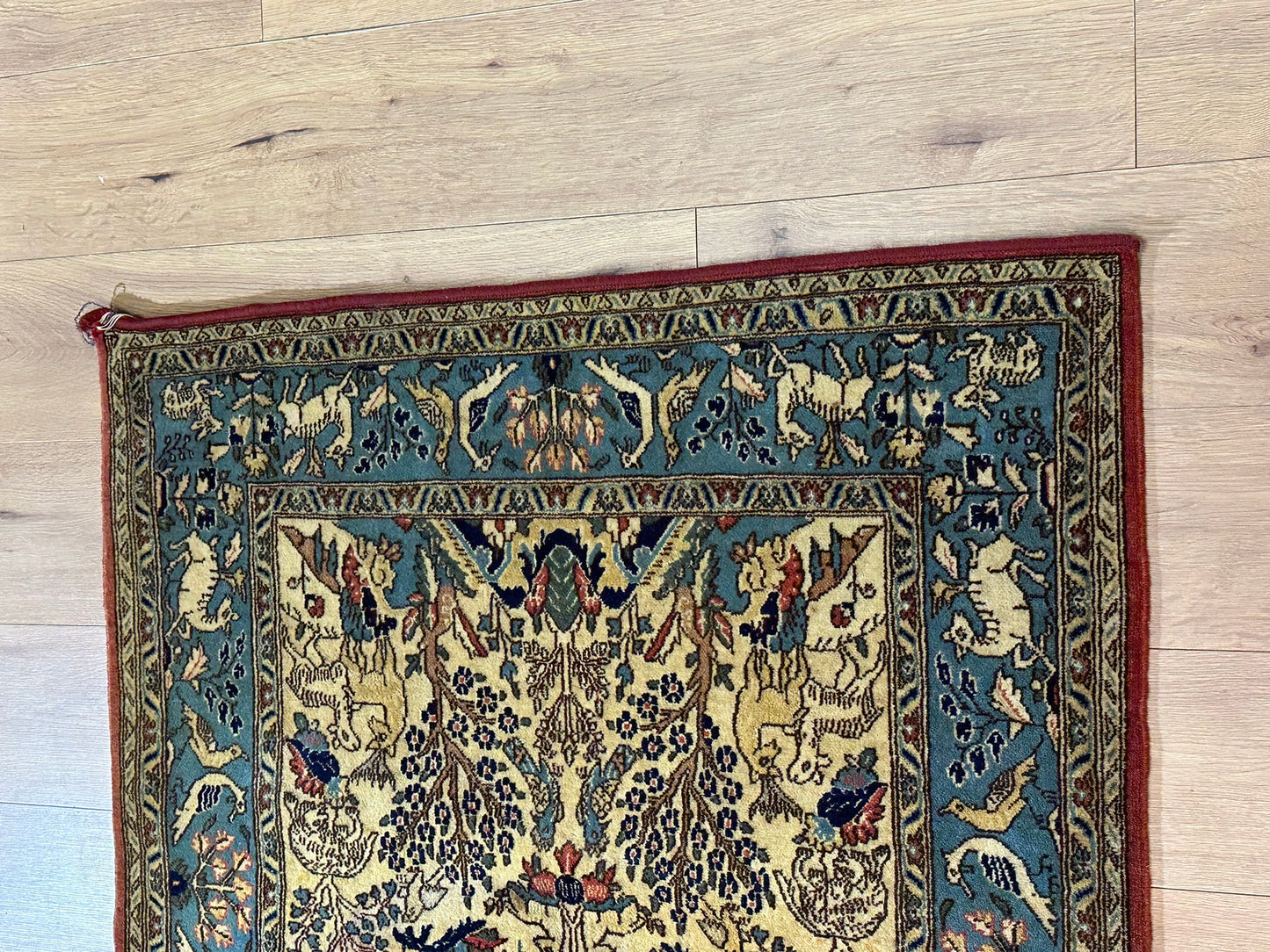 Handgeknüpfter Ghom Orientteppich mit Jagdmotiv 155 x 103 cm