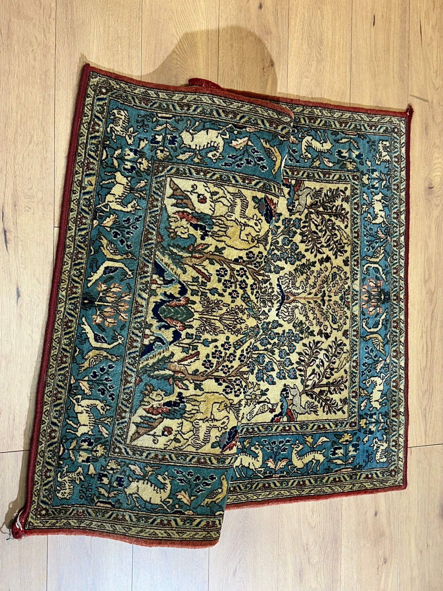 Handgeknüpfter Ghom Orientteppich mit Jagdmotiv 155 x 103 cm