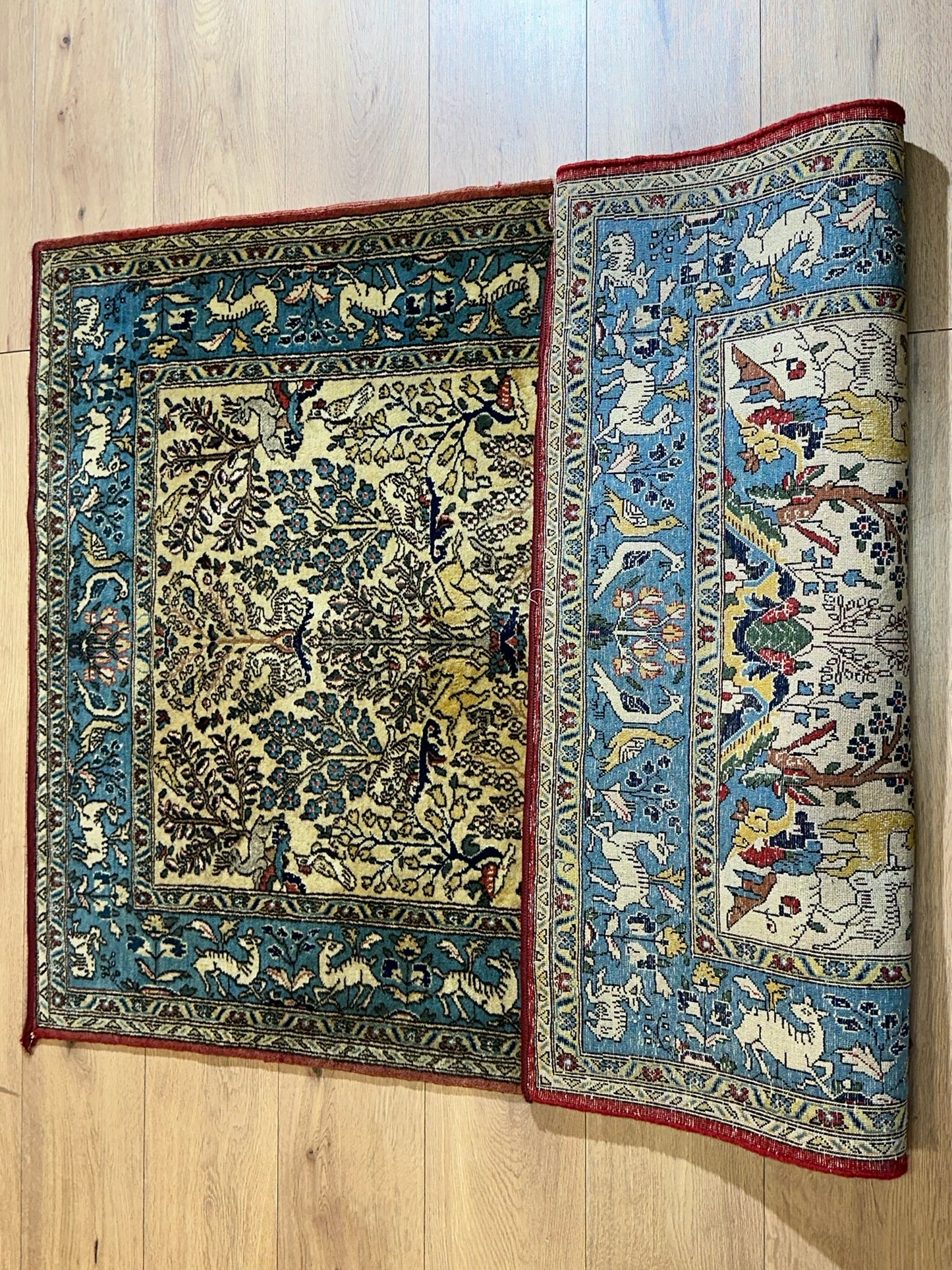 Handgeknüpfter Ghom Orientteppich mit Jagdmotiv 155 x 103 cm