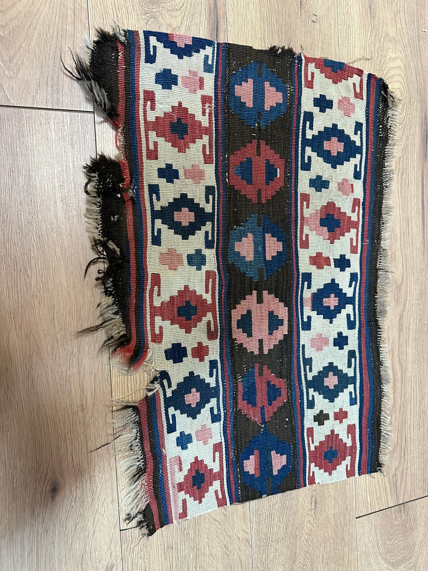 Antik Orientteppich handgeknüpft Anatolien Kelim naturfarben 68x44 cm