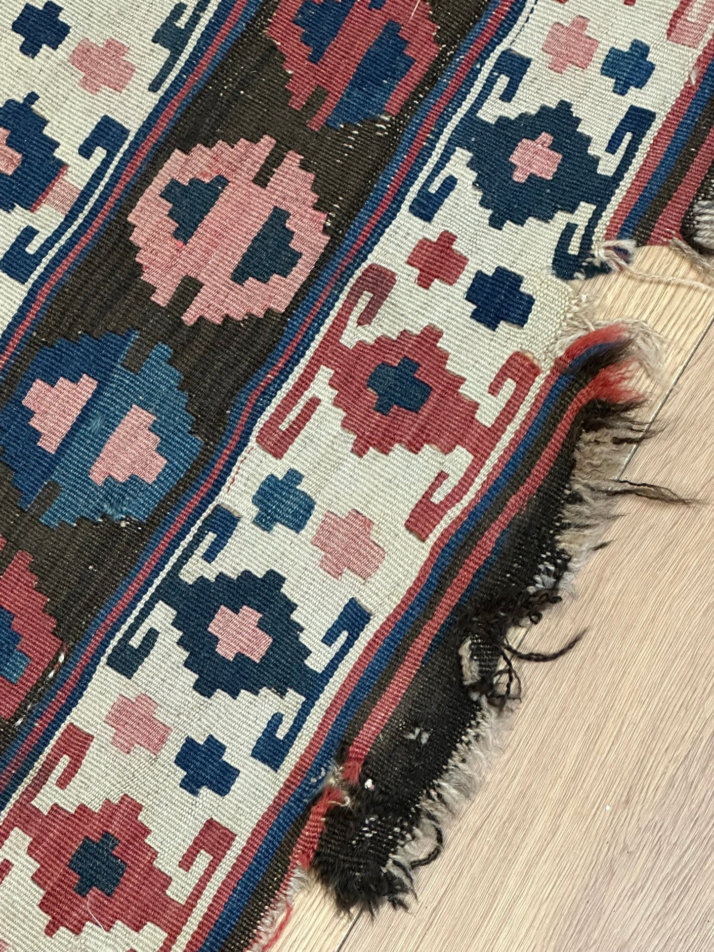 Antik Orientteppich handgeknüpft Anatolien Kelim naturfarben 68x44 cm