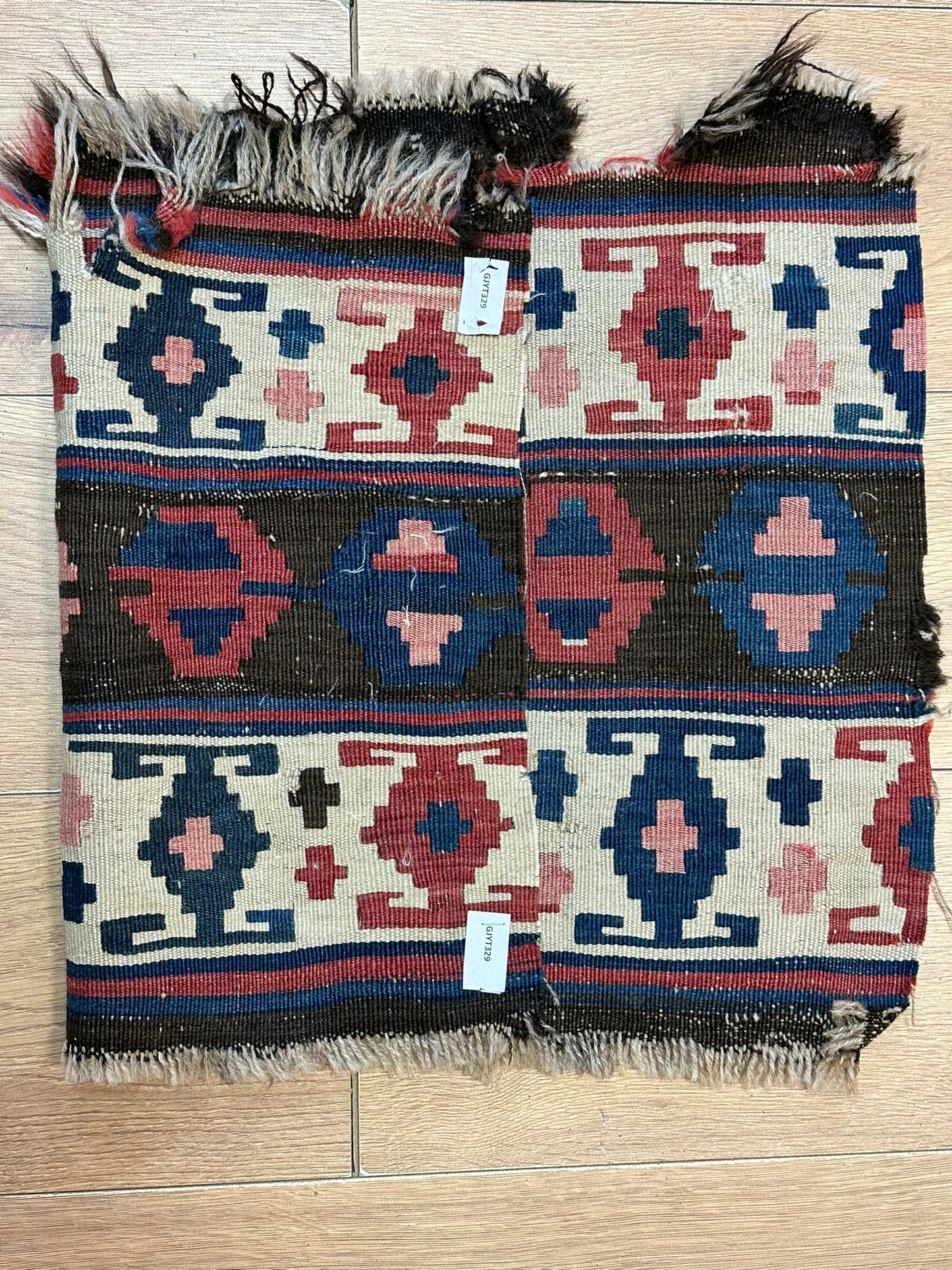 Antik Orientteppich handgeknüpft Anatolien Kelim naturfarben 68x44 cm