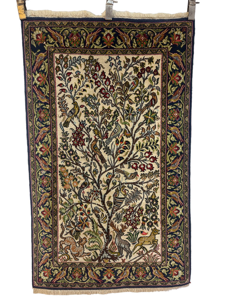 Handgeknüpfter Perser Orientteppich Feiner Ghom Seide Lebensbaum 130x80cm