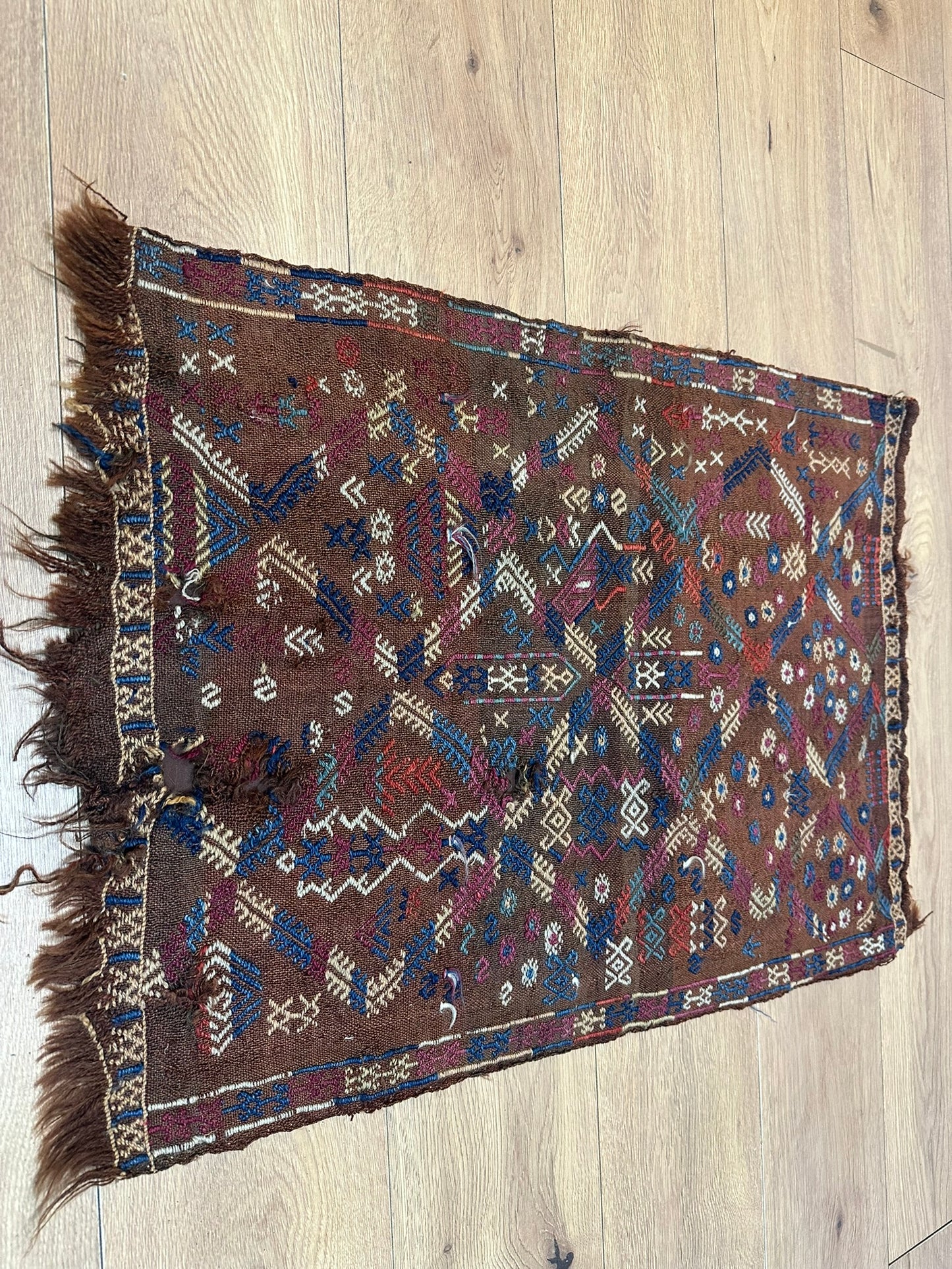 Antik Orientteppich handgeknüpft Anatolien Kelim naturfarben 85x60 cm