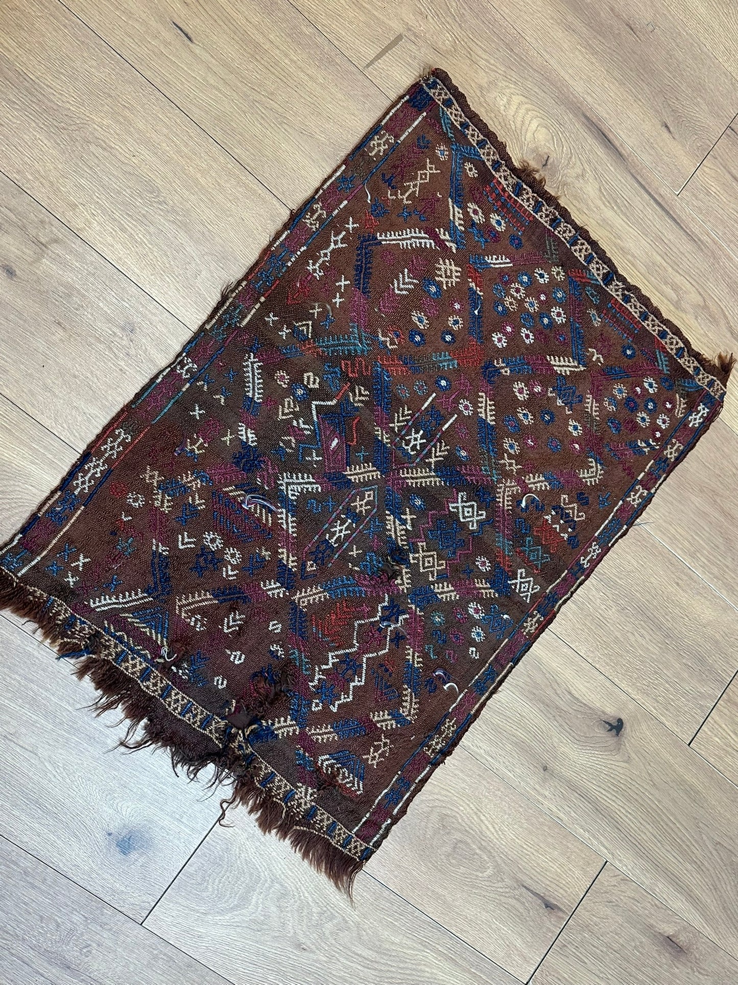 Antik Orientteppich handgeknüpft Anatolien Kelim naturfarben 85x60 cm