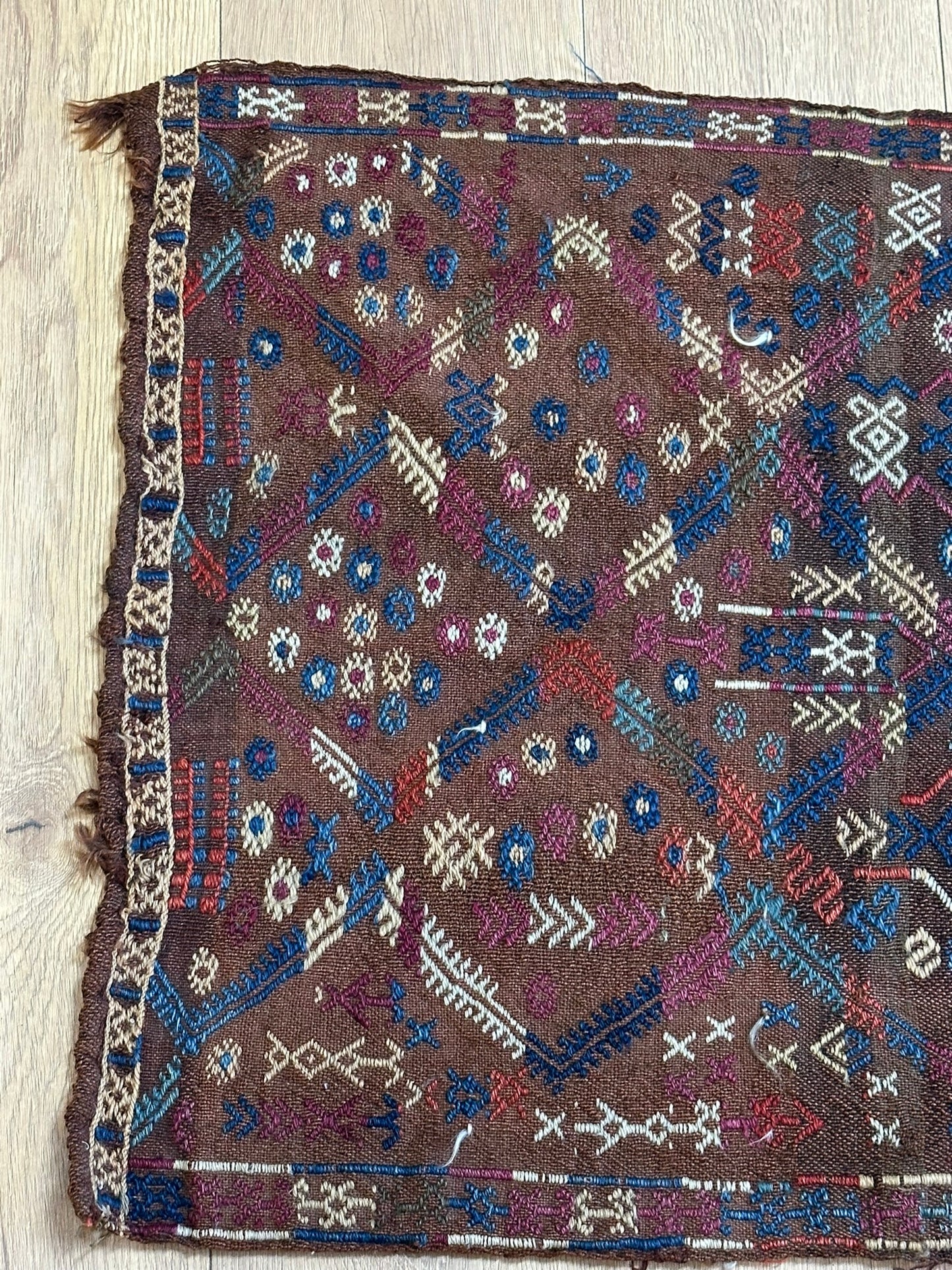 Antik Orientteppich handgeknüpft Anatolien Kelim naturfarben 85x60 cm