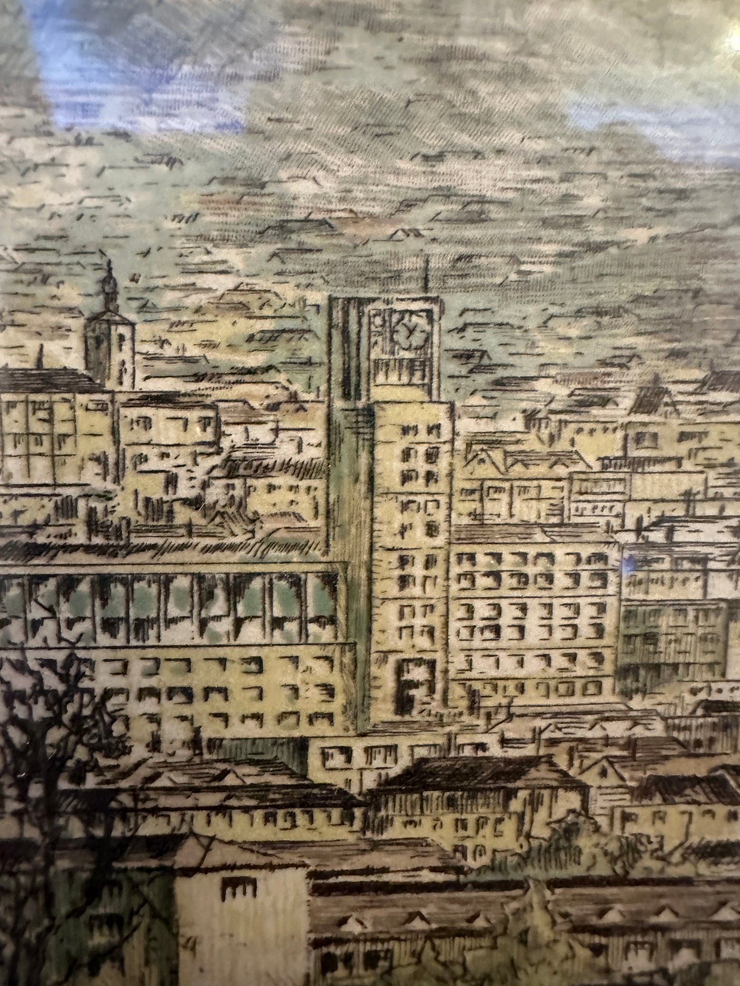 Original Farbradierung, Handsigniert, Blick auf die Landeshauptstadt Stuttgart