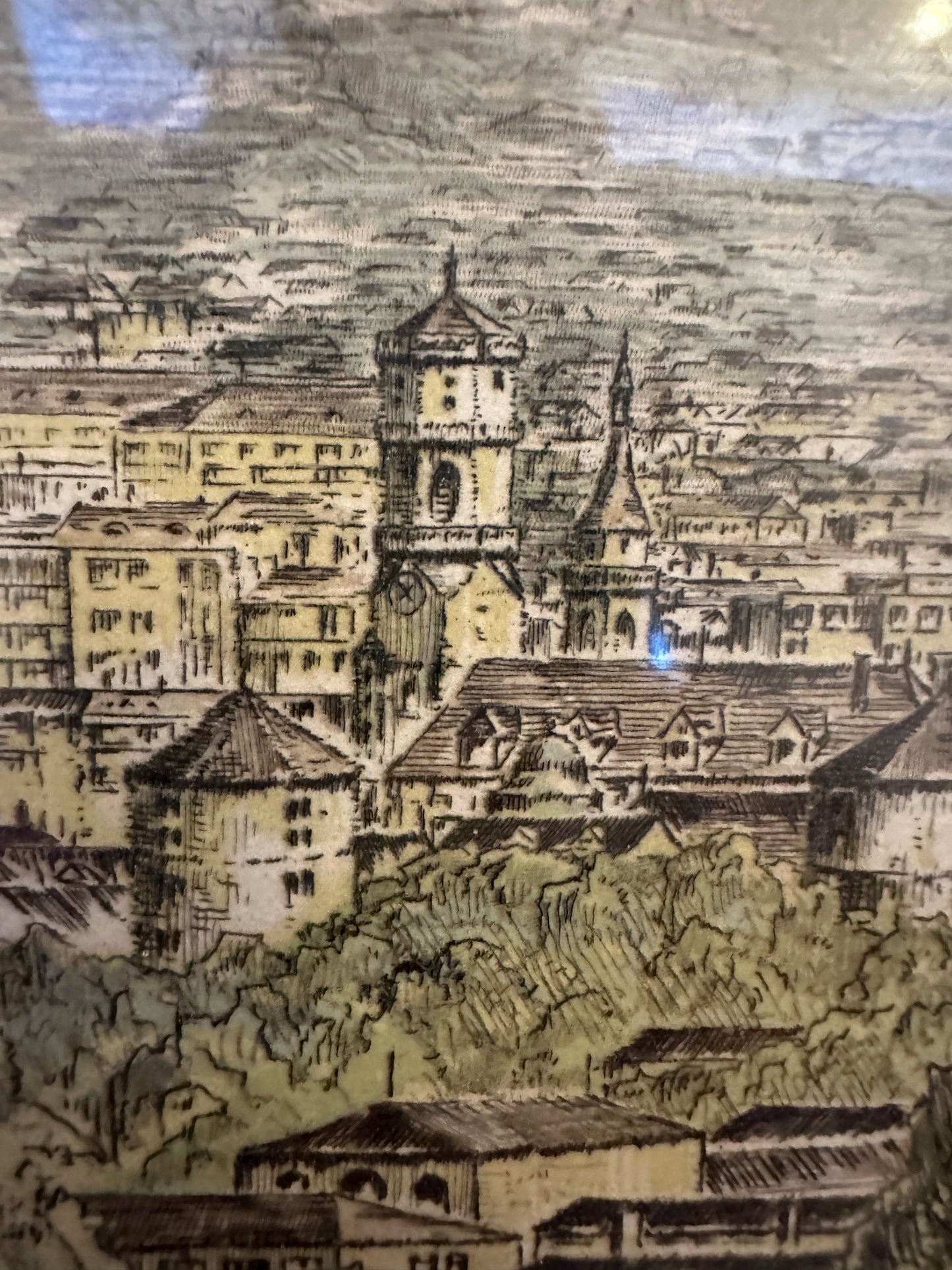 Original Farbradierung, Handsigniert, Blick auf die Landeshauptstadt Stuttgart