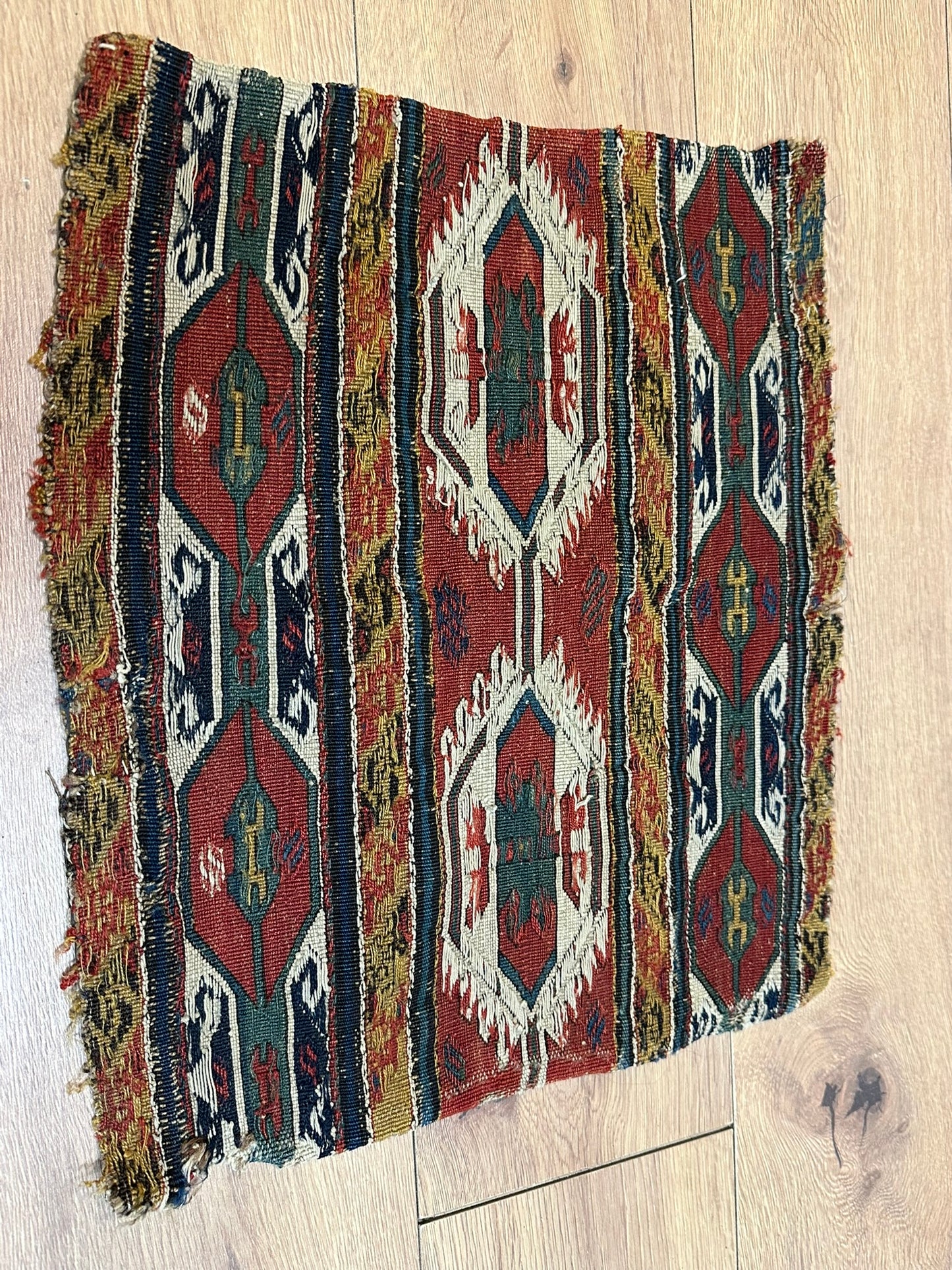 Antik Orientteppich handgeknüpft Sumack Kelim Naturfarben 50x45 cm