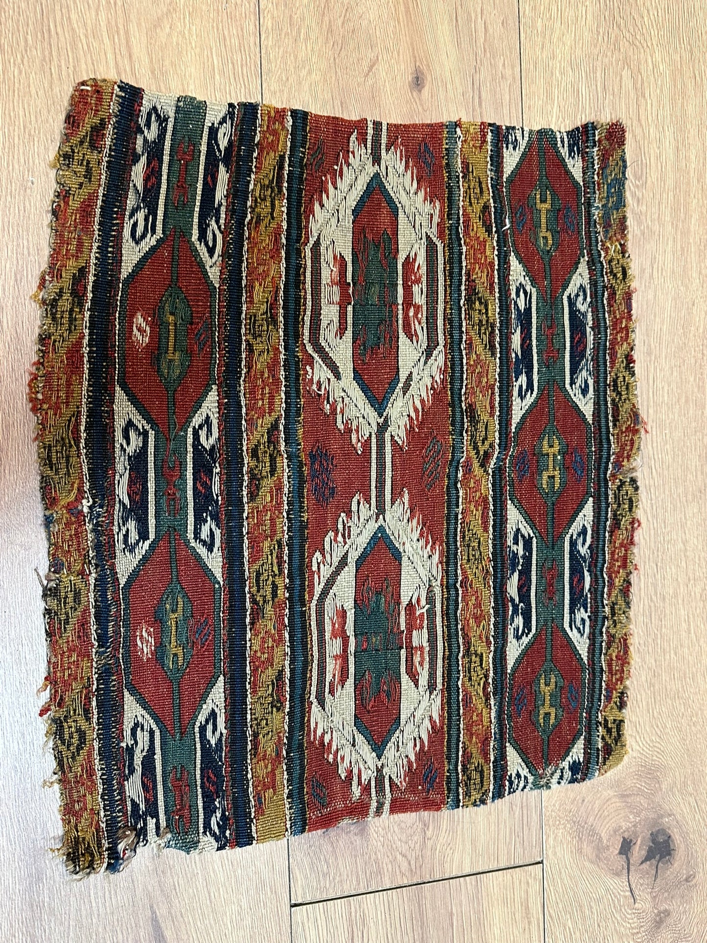 Antik Orientteppich handgeknüpft Sumack Kelim Naturfarben 50x45 cm