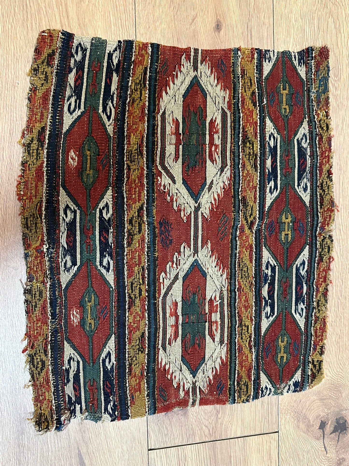 Antik Orientteppich handgeknüpft Sumack Kelim Naturfarben 50x45 cm