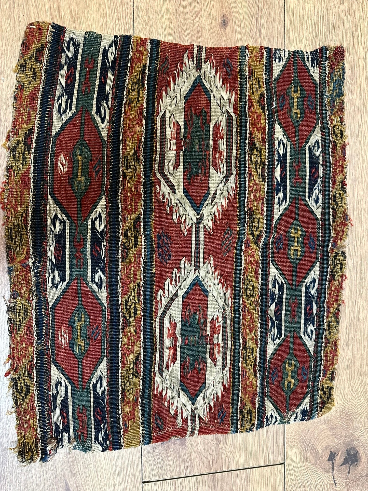 Antik Orientteppich handgeknüpft Sumack Kelim Naturfarben 50x45 cm