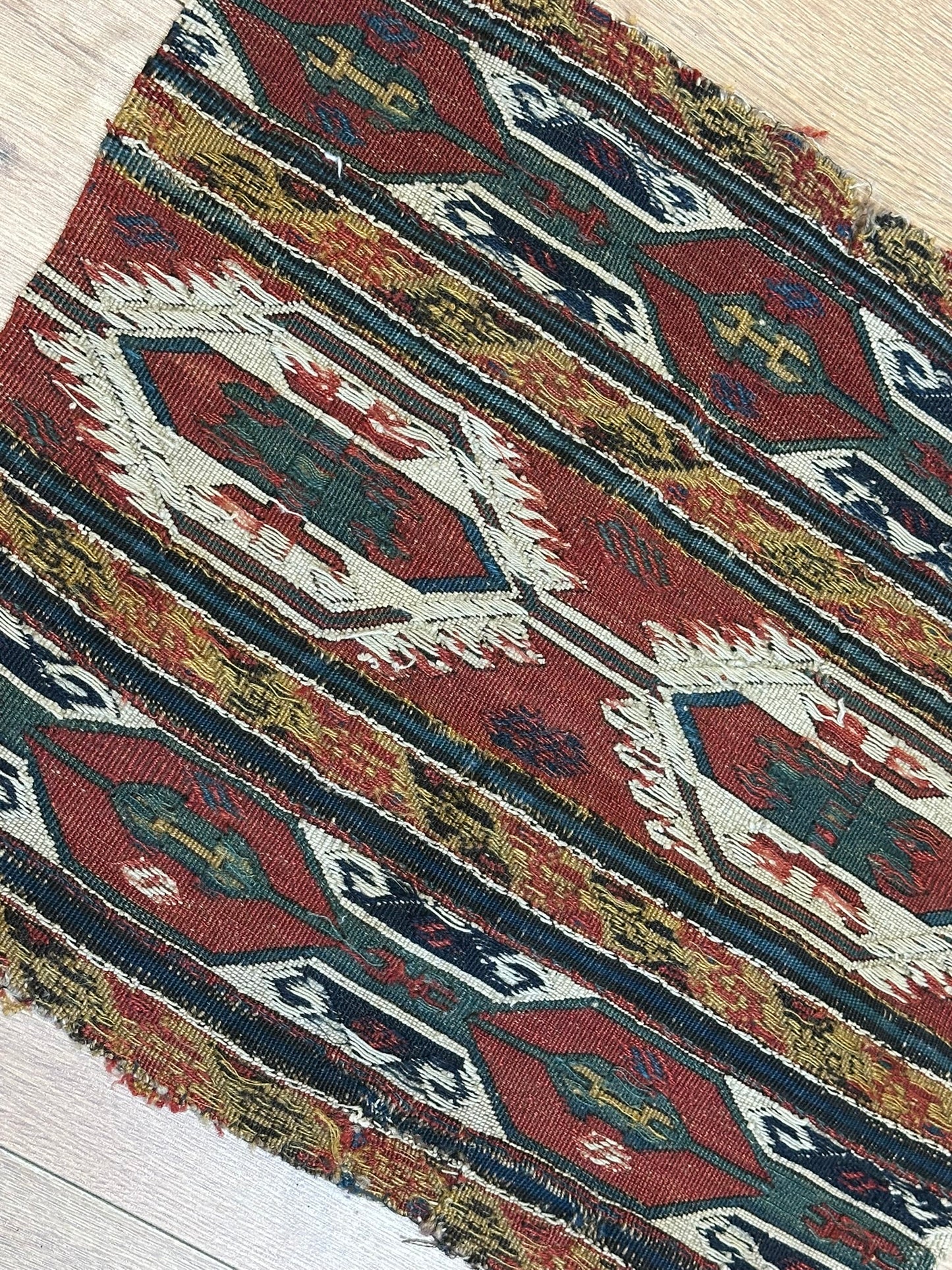 Antik Orientteppich handgeknüpft Sumack Kelim Naturfarben 50x45 cm
