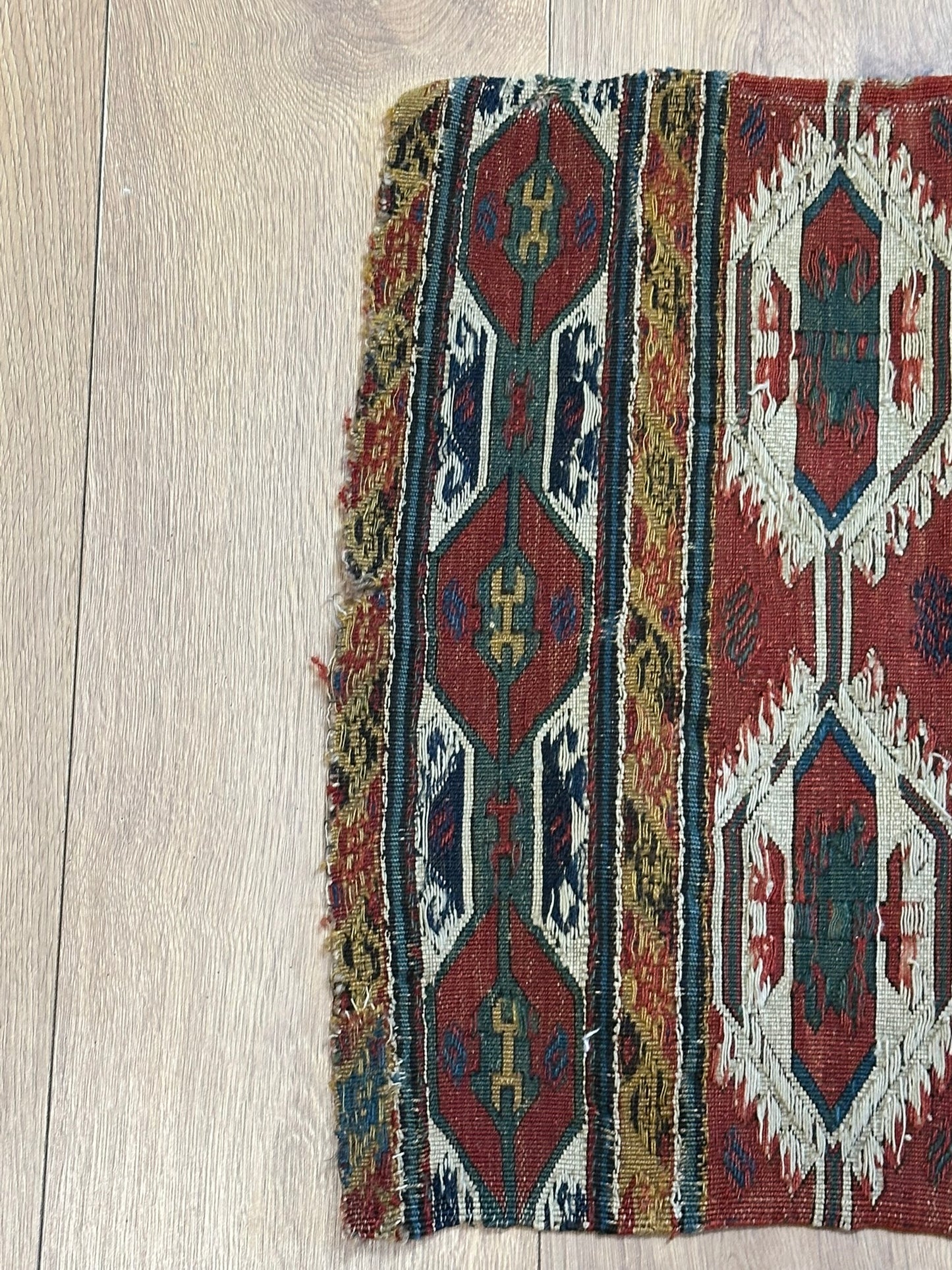 Antik Orientteppich handgeknüpft Sumack Kelim Naturfarben 50x45 cm