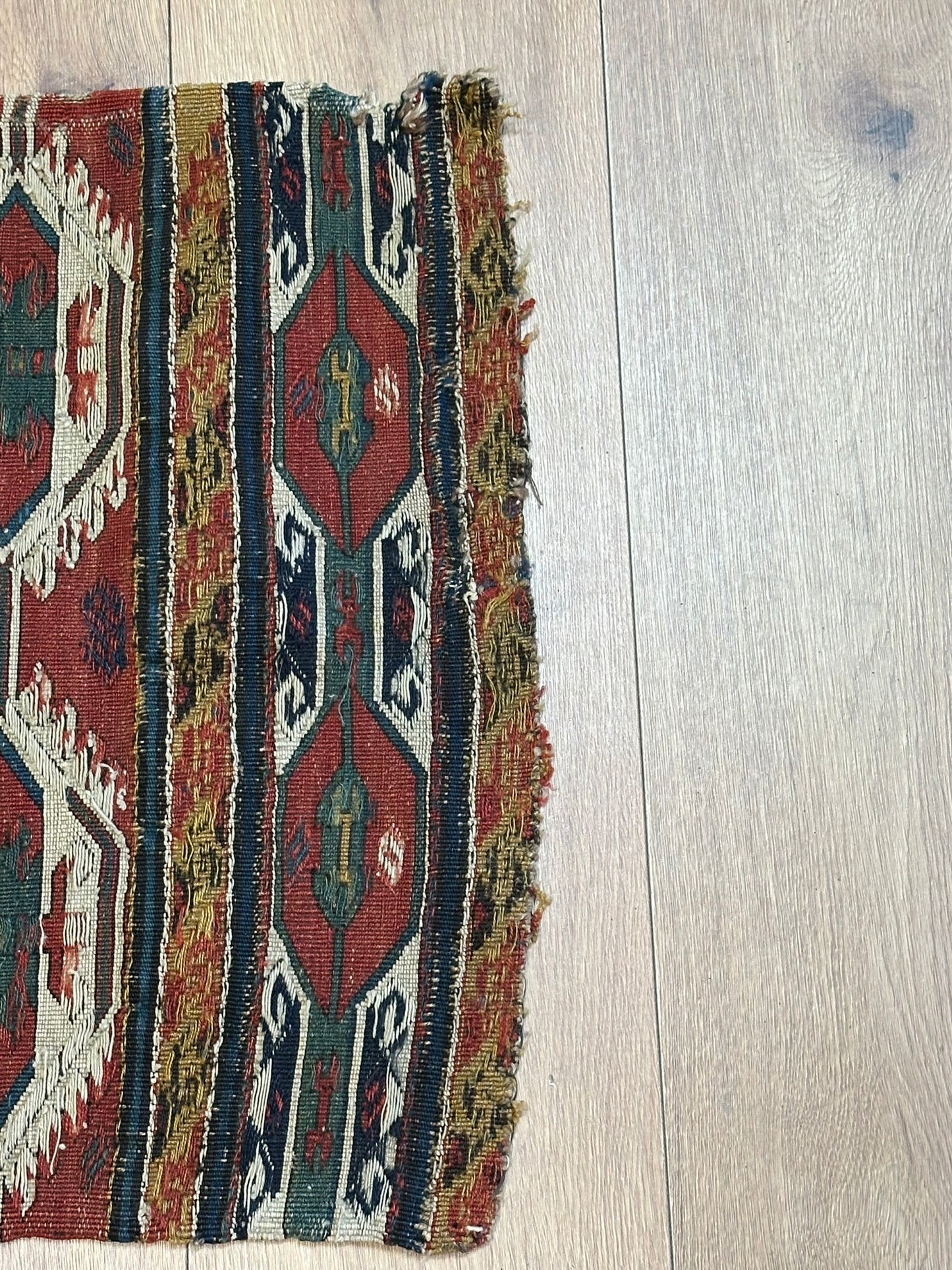 Antik Orientteppich handgeknüpft Sumack Kelim Naturfarben 50x45 cm