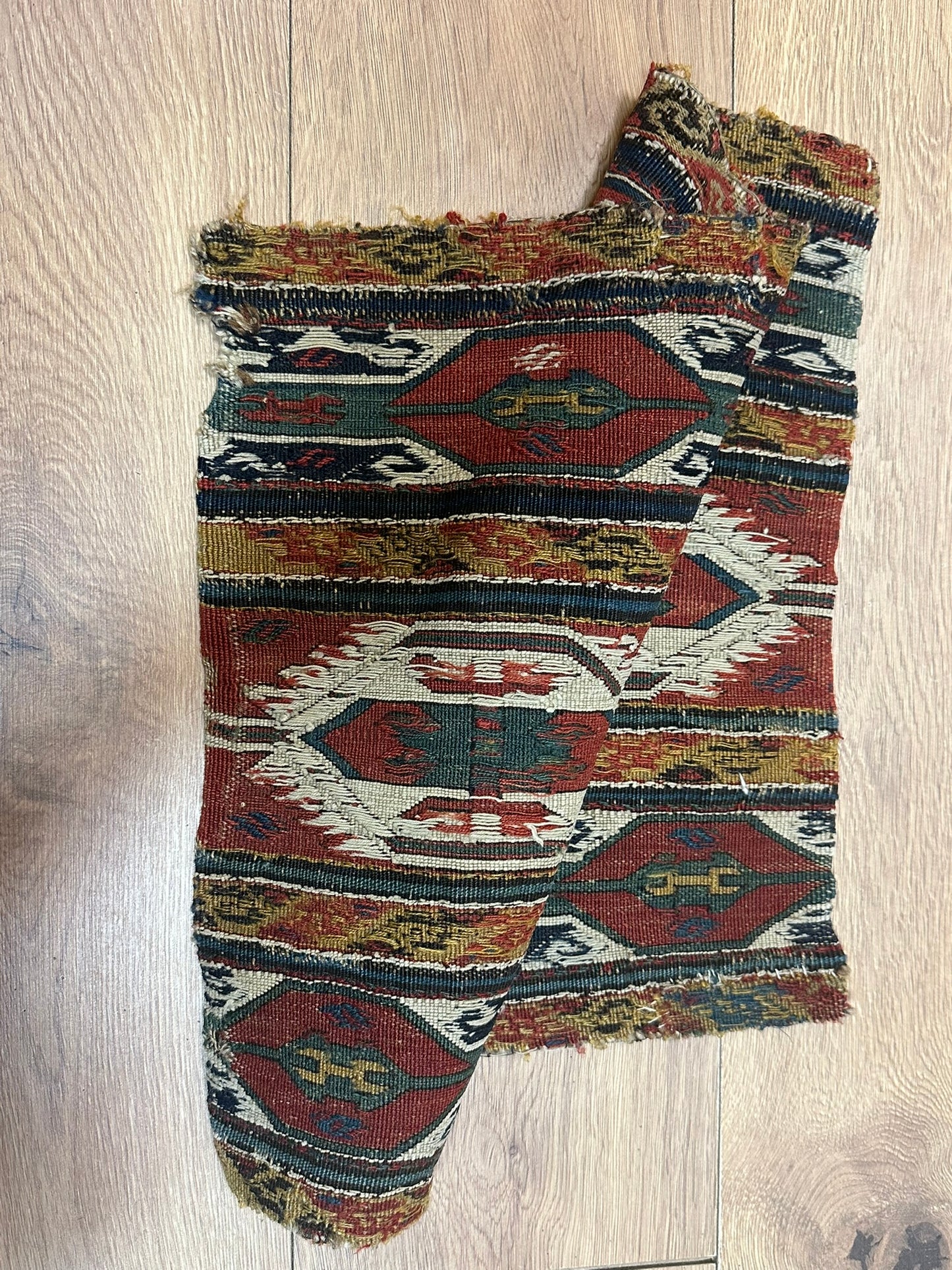 Antik Orientteppich handgeknüpft Sumack Kelim Naturfarben 50x45 cm