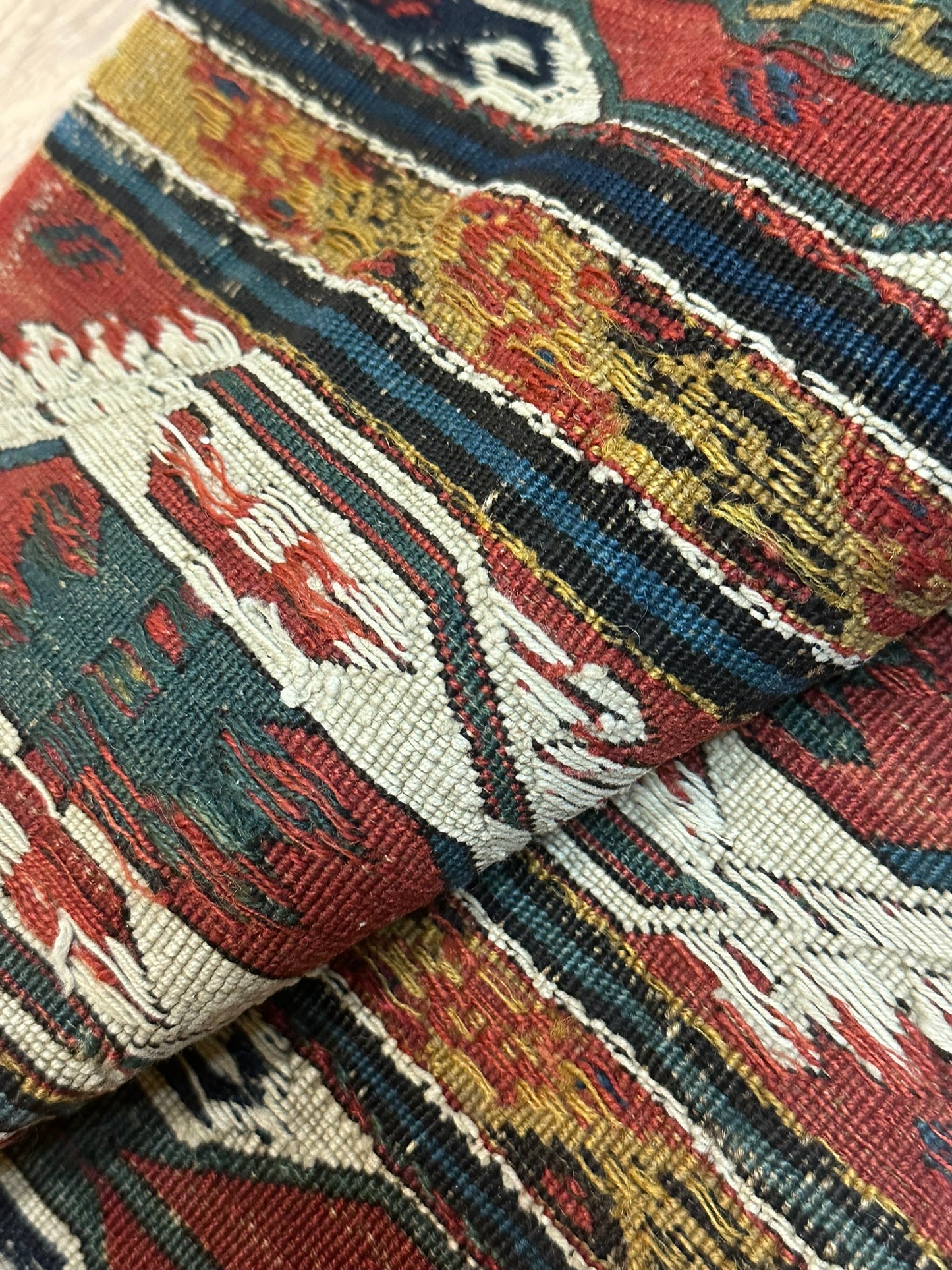 Antik Orientteppich handgeknüpft Sumack Kelim Naturfarben 50x45 cm