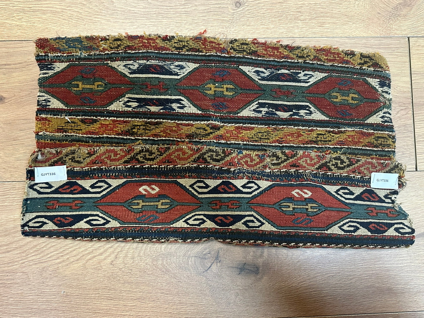 Antik Orientteppich handgeknüpft Sumack Kelim Naturfarben 50x45 cm
