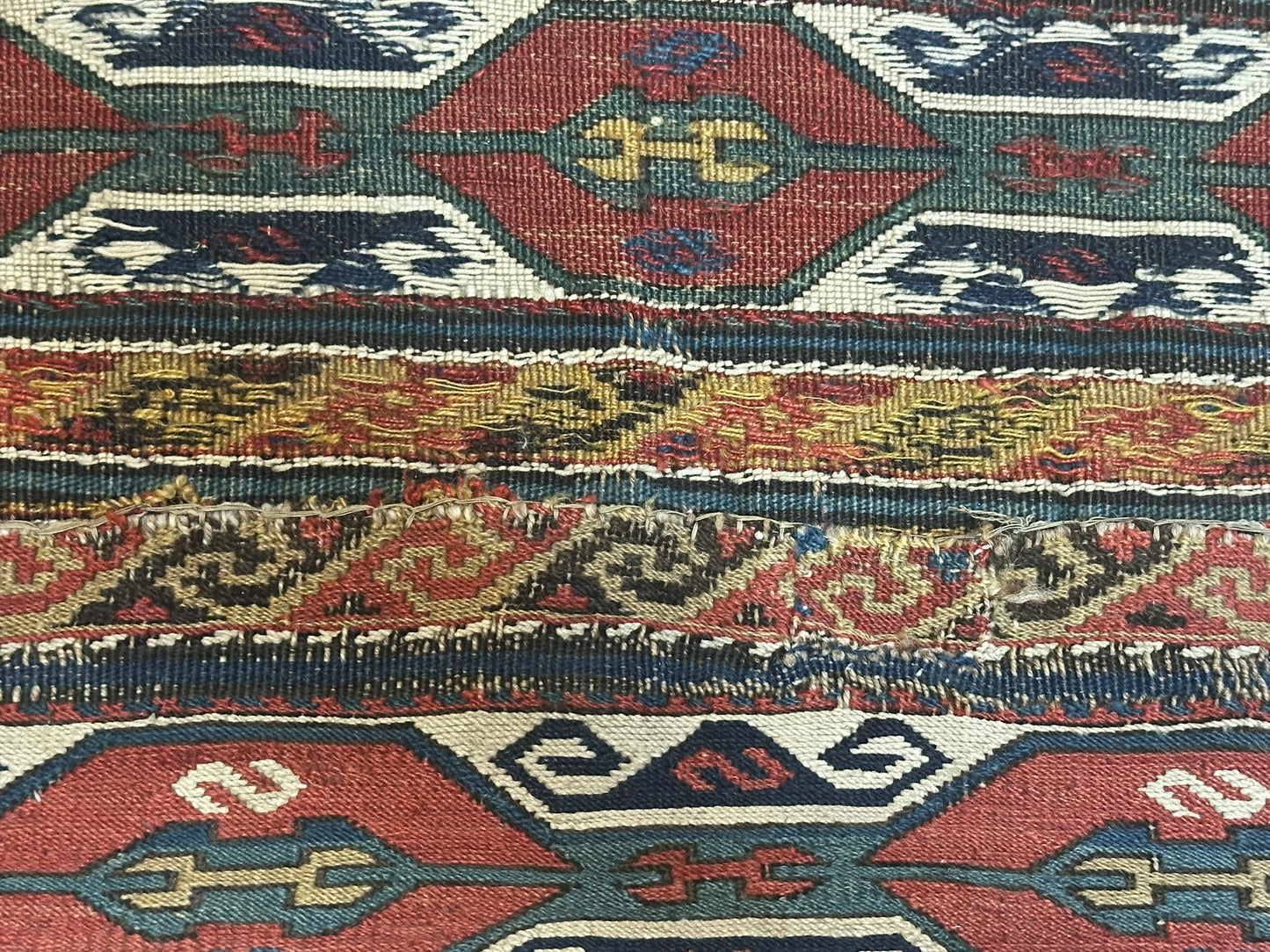 Antik Orientteppich handgeknüpft Sumack Kelim Naturfarben 50x45 cm