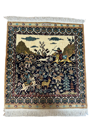 Orientteppich handgeknüpft Hereke Seide Bilderteppich 60x55 cm
