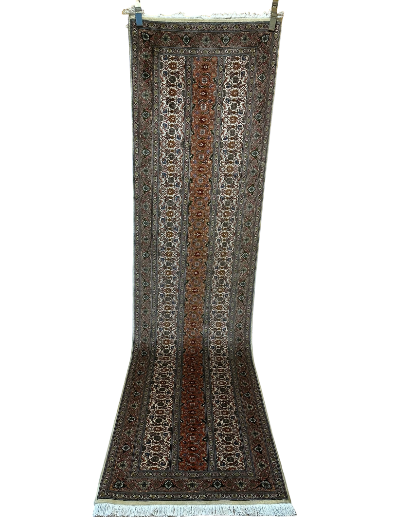 Orientteppich handgeknüpft Läufer Täbriz Mahi mit Seide 300x80 cm