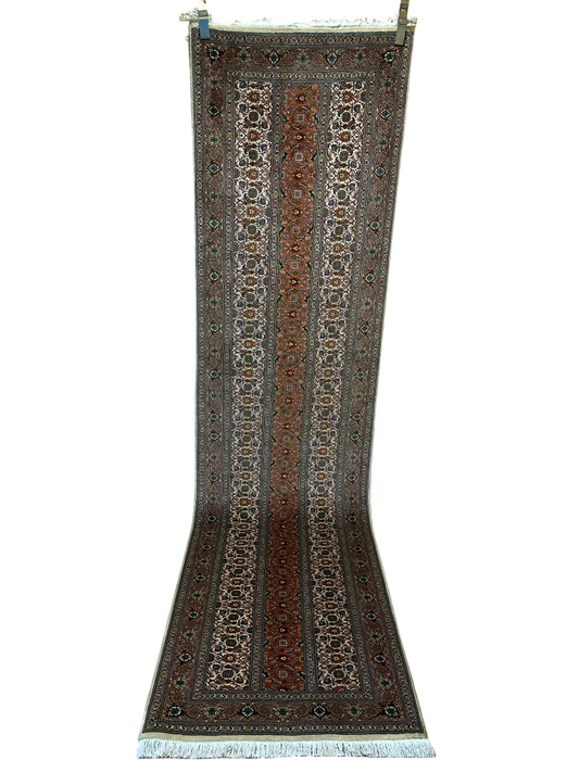 Orientteppich handgeknüpft Läufer Täbriz Mahi mit Seide 300x80 cm