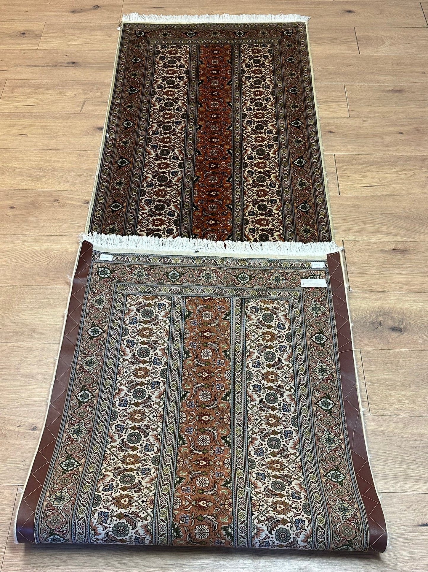 Orientteppich handgeknüpft Läufer Täbriz Mahi mit Seide 300x80 cm