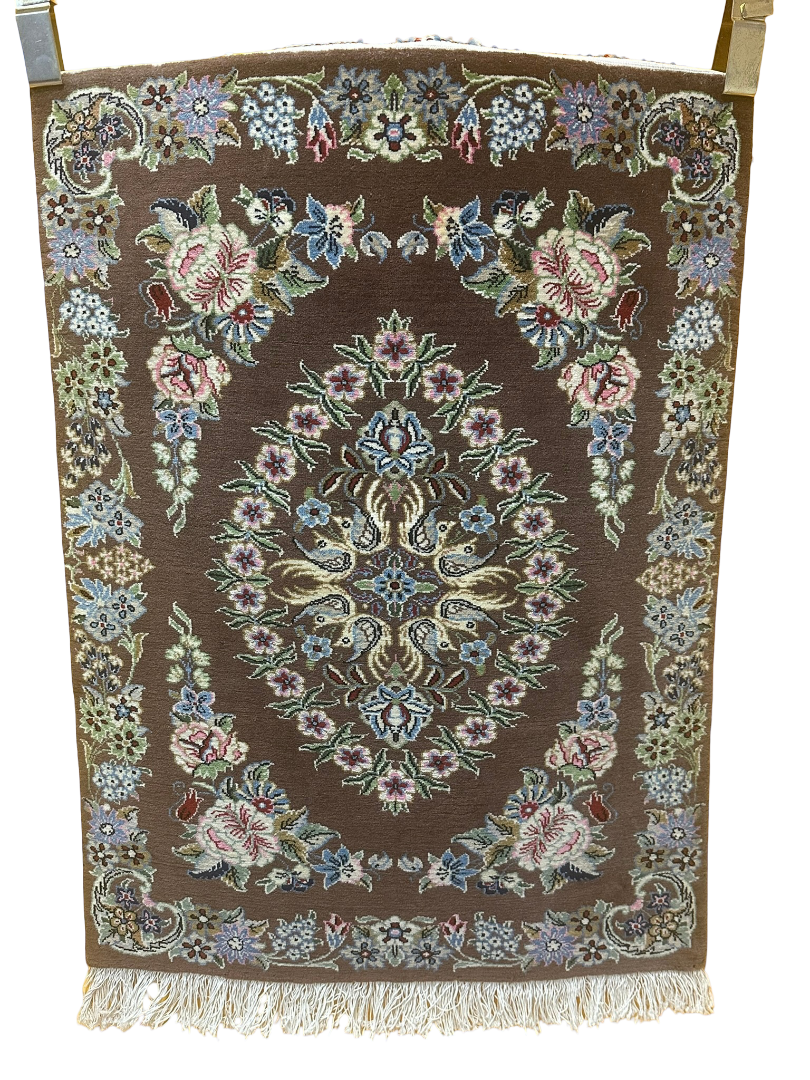 Orientteppich handgeknüpft Isfahan 87x65 cm Korkwolle Seide