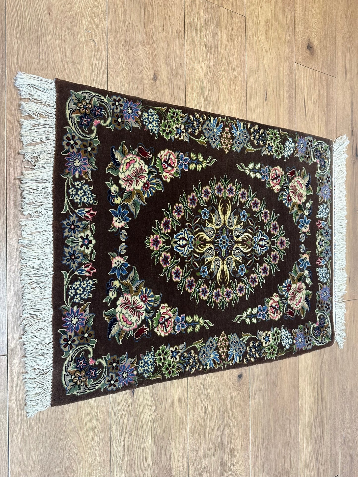 Orientteppich handgeknüpft Isfahan 87x65 cm Korkwolle Seide