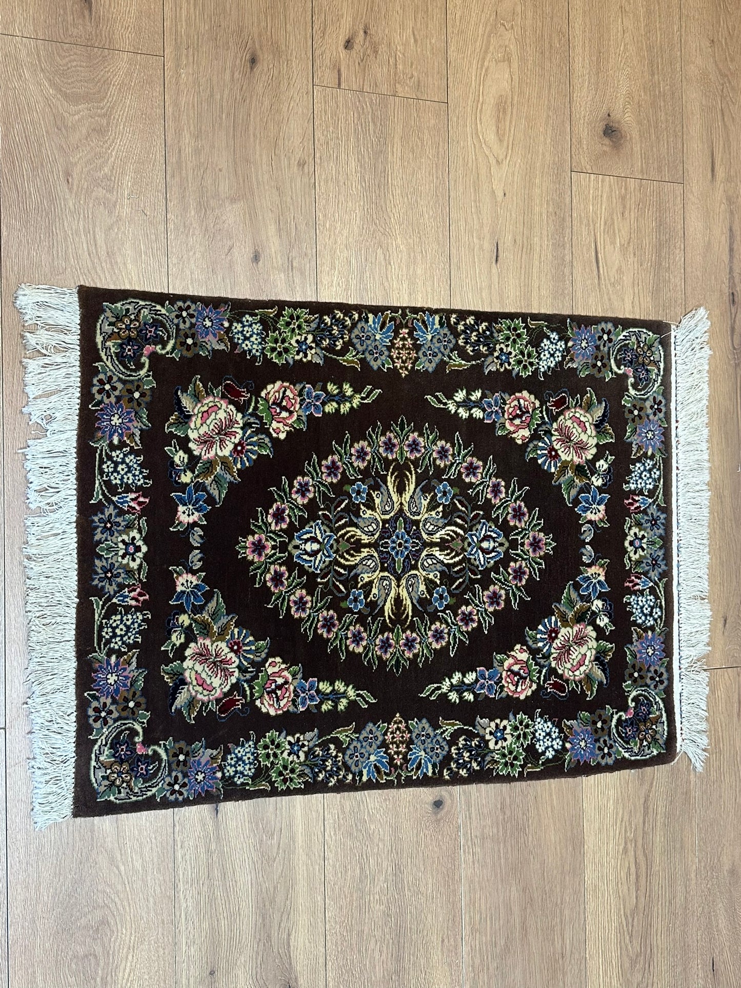 Orientteppich handgeknüpft Isfahan 87x65 cm Korkwolle Seide