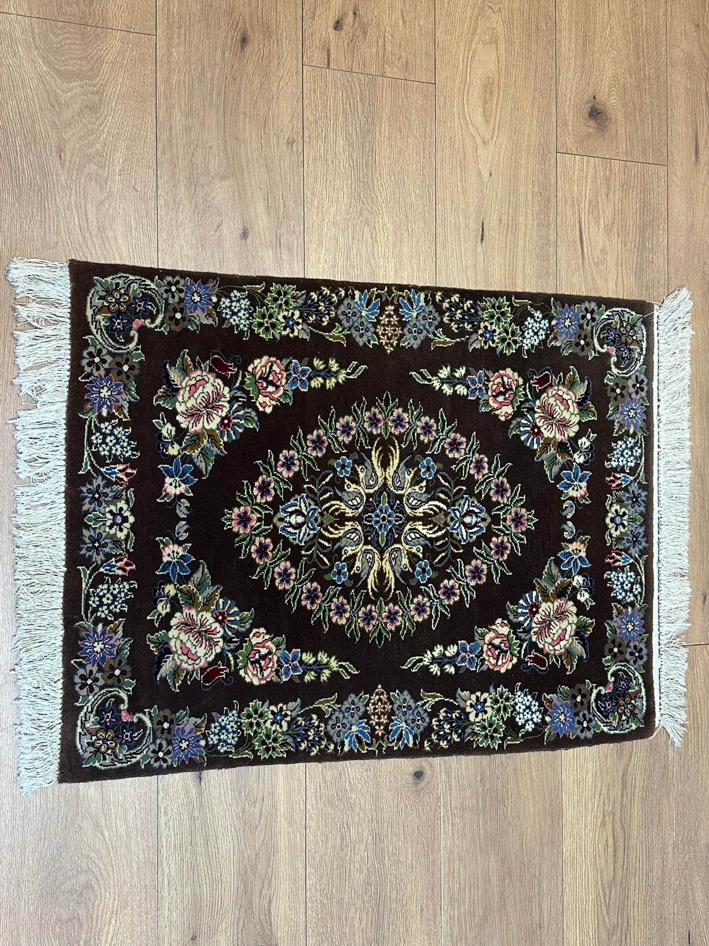 Orientteppich handgeknüpft Isfahan 87x65 cm Korkwolle Seide