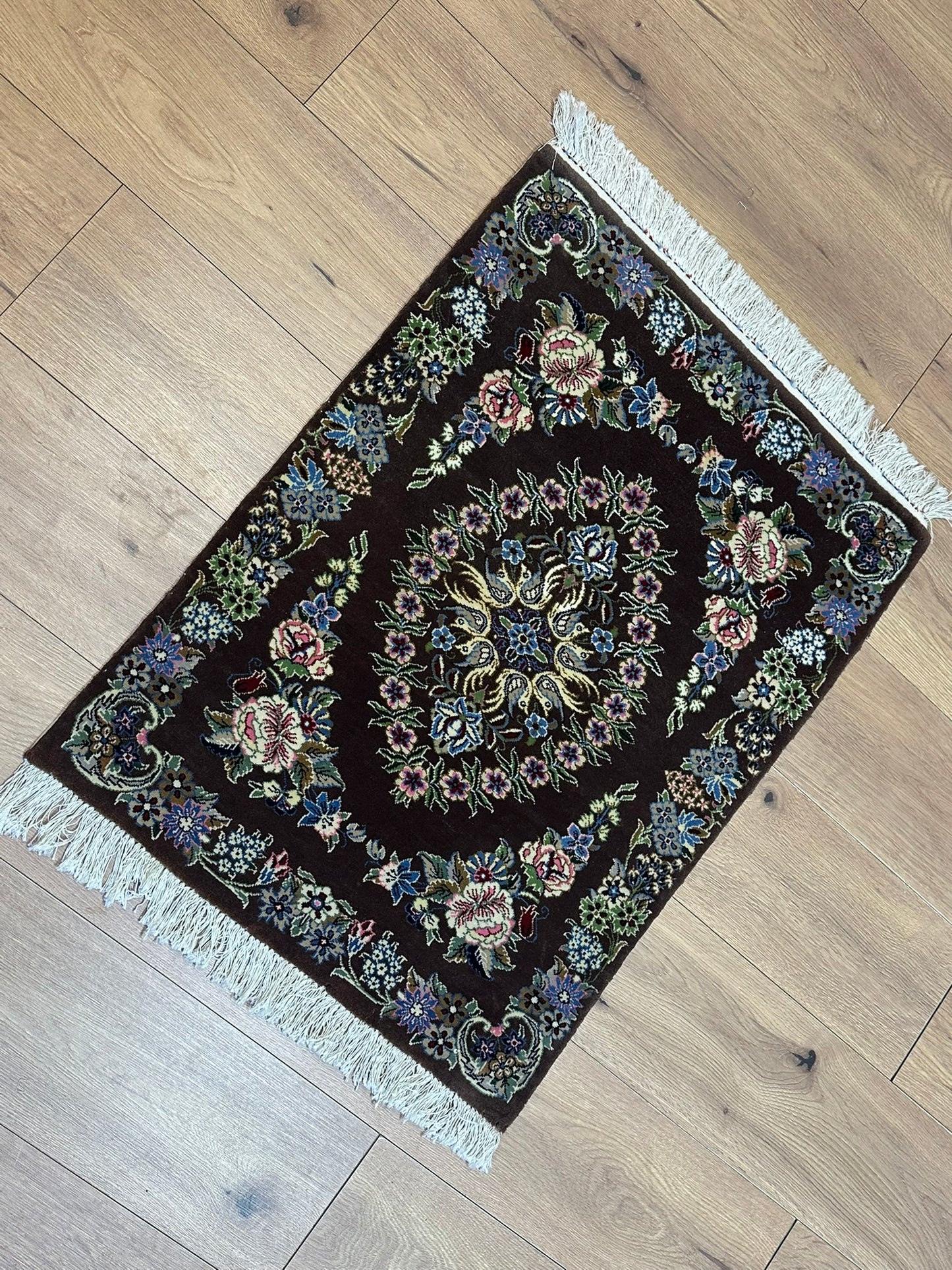 Orientteppich handgeknüpft Isfahan 87x65 cm Korkwolle Seide
