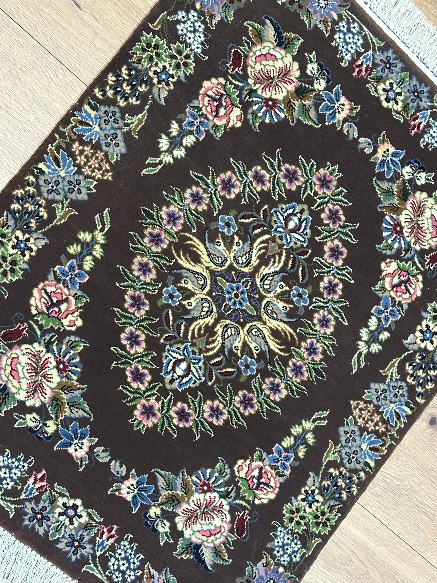 Orientteppich handgeknüpft Isfahan 87x65 cm Korkwolle Seide