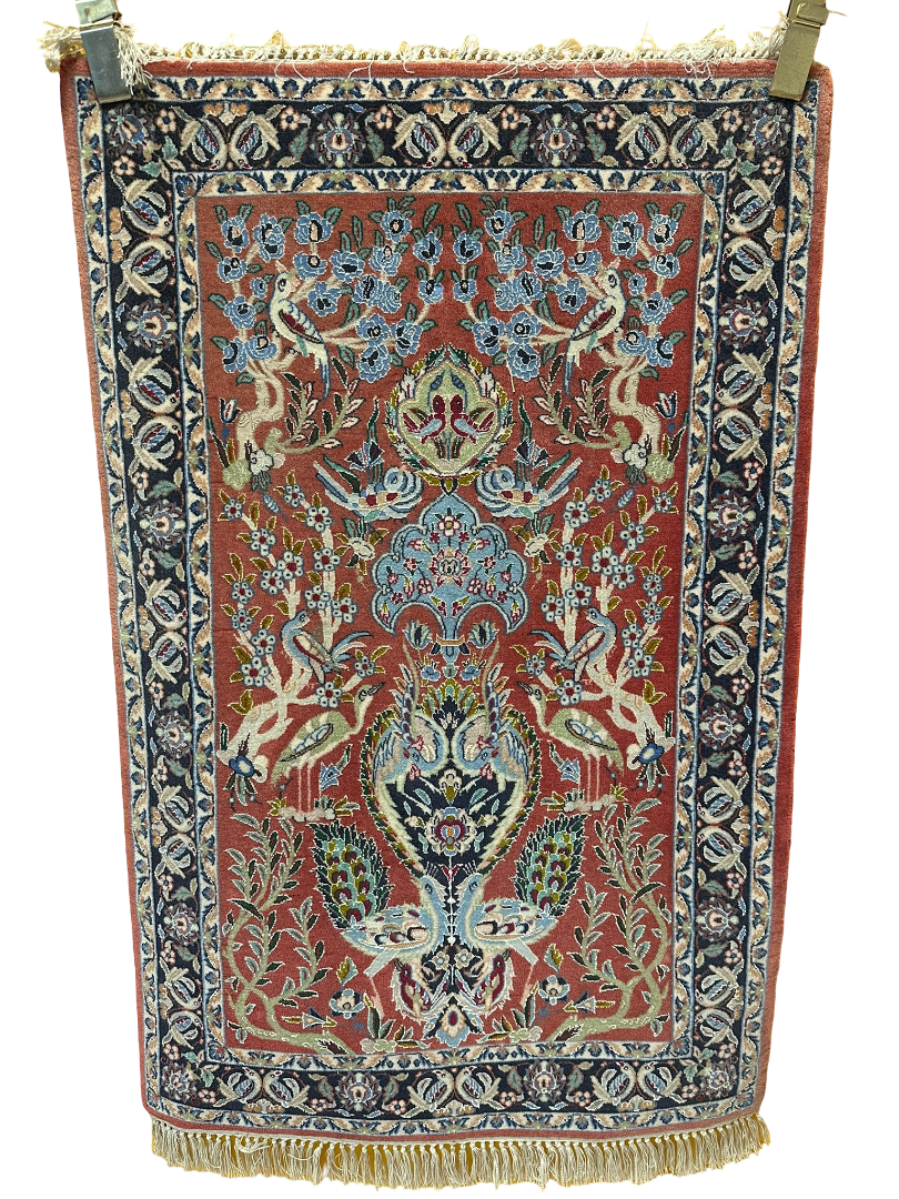 Orientteppich handgeknüpft Isfahan 107x70 cm Korkwolle Seide