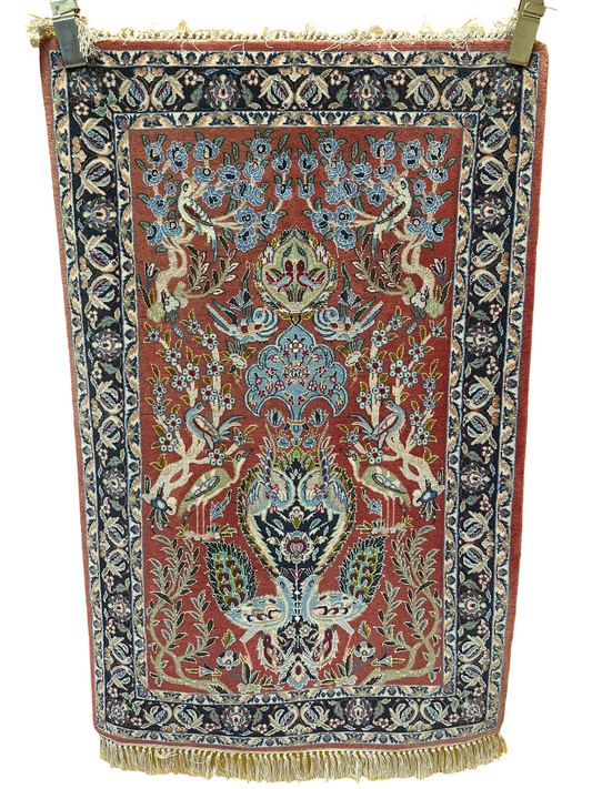 Orientteppich handgeknüpft Isfahan 107x70 cm Korkwolle Seide