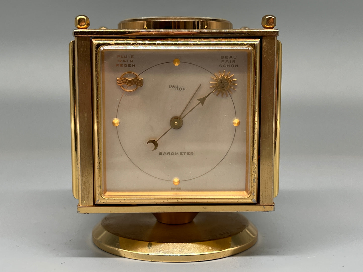 Antike Tischuhr mit 8-Tage-Werk, Wetterstation und Kompass