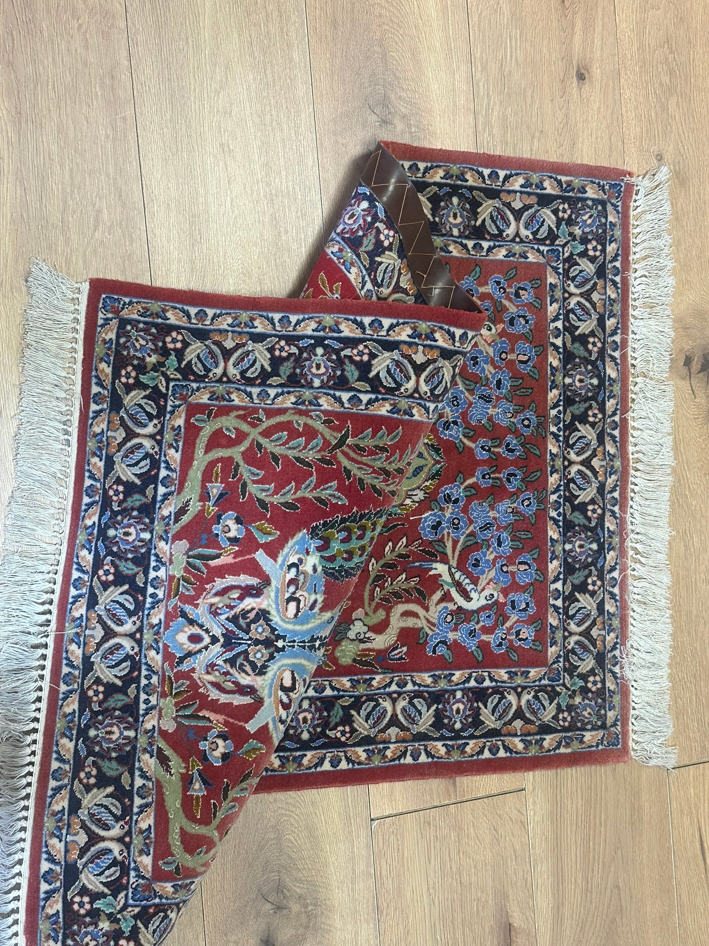 Orientteppich handgeknüpft Isfahan 107x70 cm Korkwolle Seide